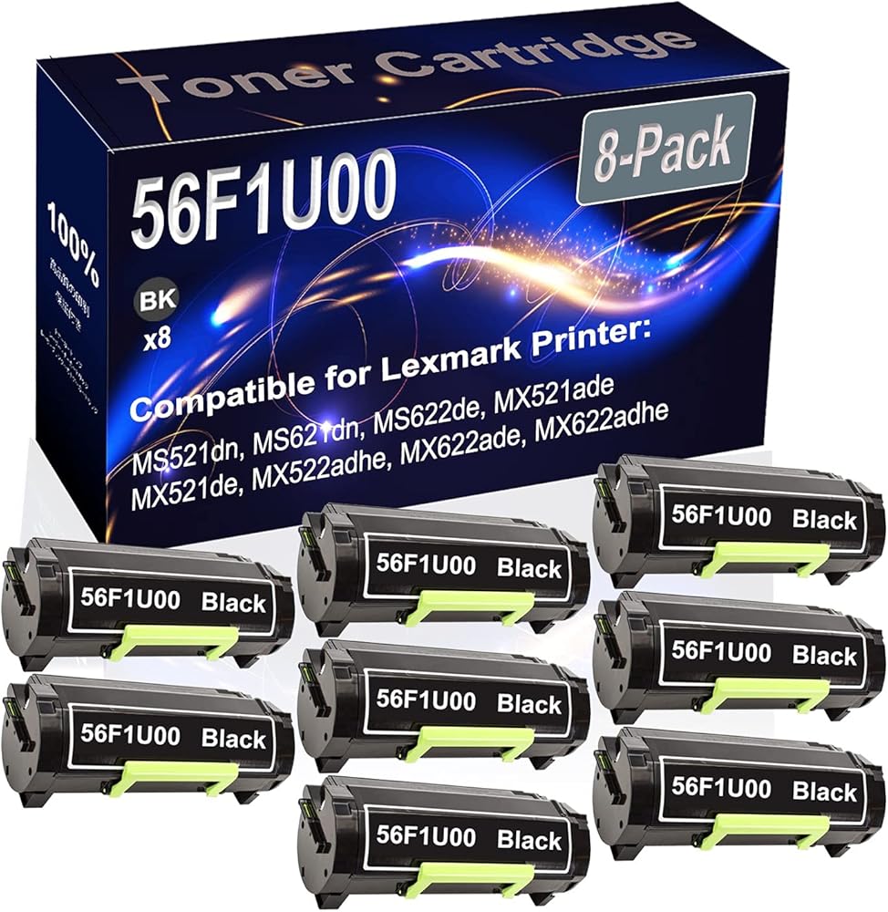 Kolasels 8-Pack (Black) Compatible High Yield 56F1U00 Printer Cartridge use for MS521dn MS621dn MS622de MX521ade Printer