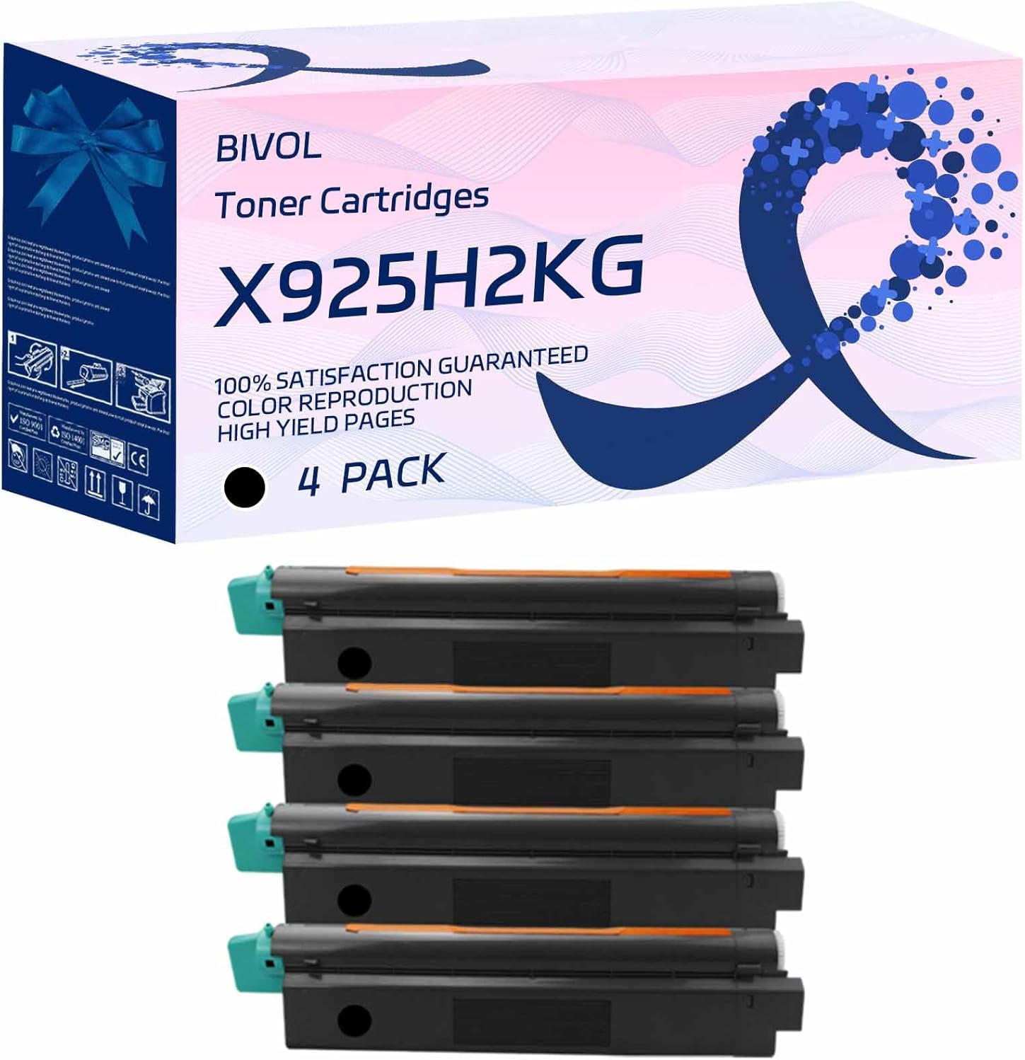 BIVOL X925H2KG Toner Cartridges Compatible for Lexmark X925DE C925DE Printers, High Yield 8500 Pages (4 Pack Black)