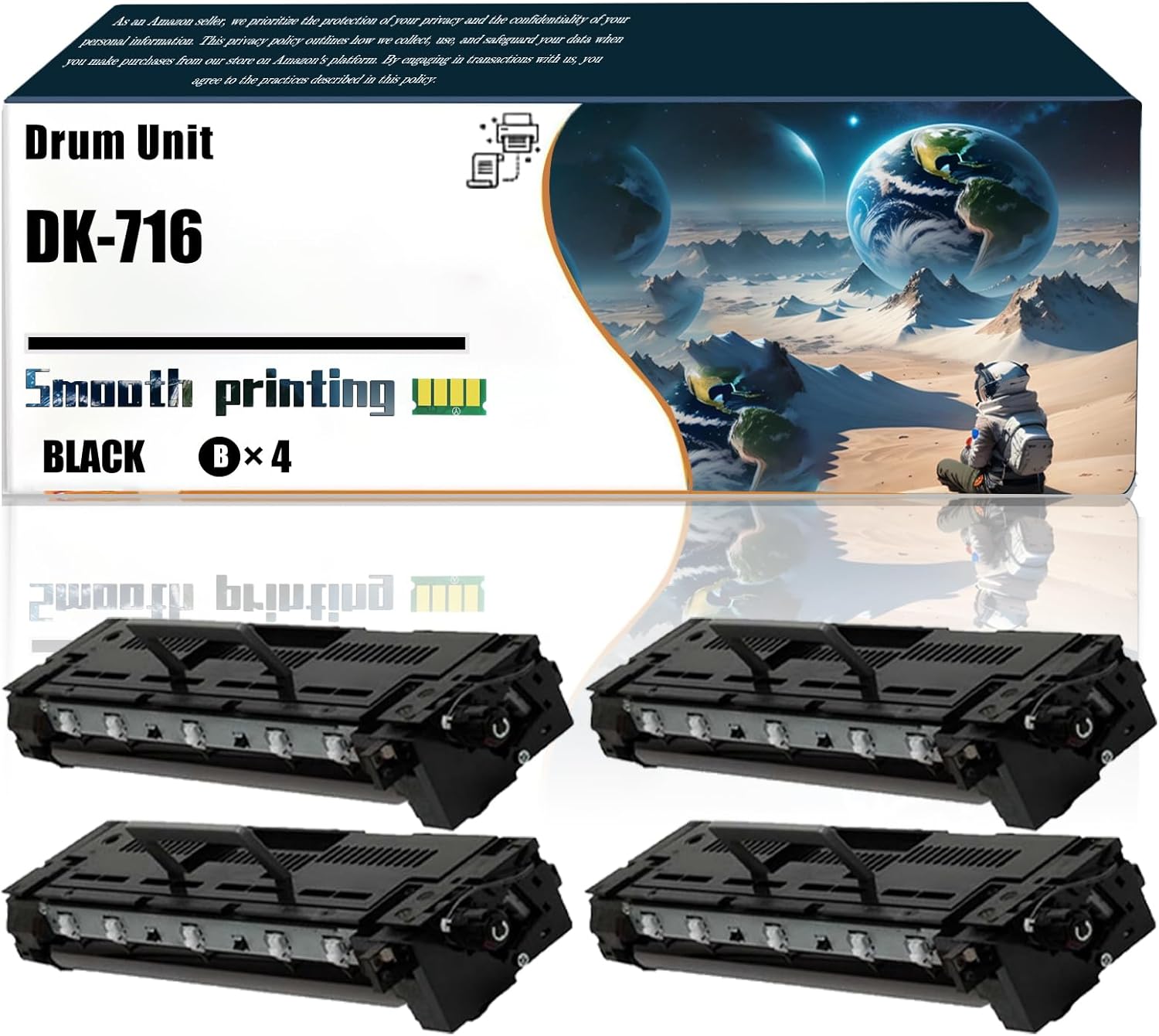 LSSF Replacement Parts Drum Unit DK-716 Compatible with Kyocera KM-4050 KM-5050 TASKalfa 420i TASKalfa 520i Printers, Contains Chip and Clear Printing (4 Pack Black)