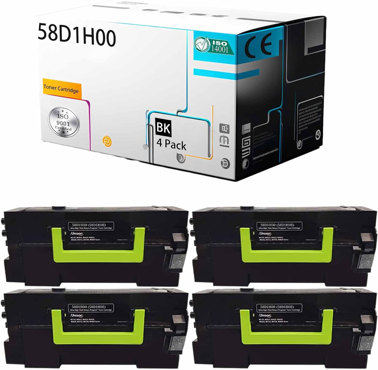 58D1H00 58D1H0E Toner Cartridge Compatible for Lexmark MS825dn MX721ade MX722ade MX822ade MX826ade Printer [High Print Page Volume with Chip] (Black 4Pack)