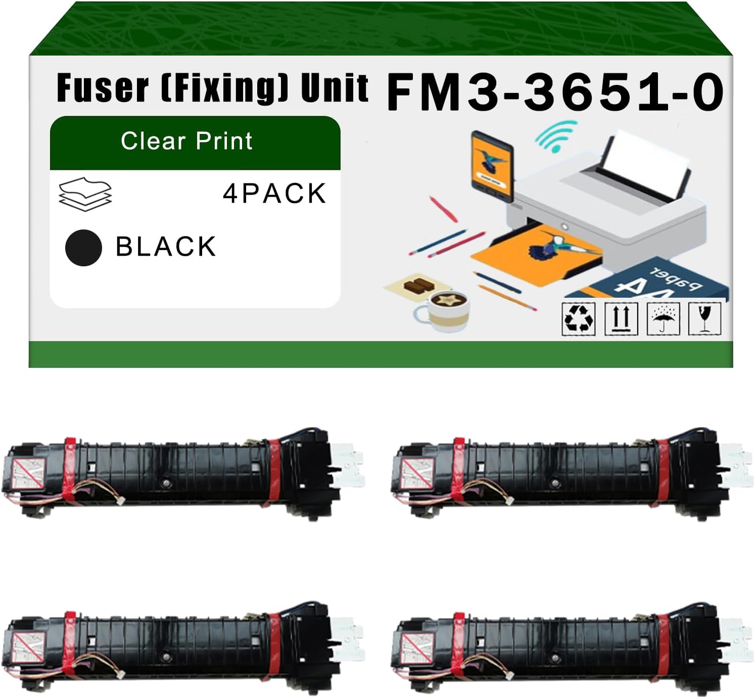 Compatible for Canon FM3-3651-000(110V) Fuser (Fixing) Unit imageCLASS MF7460 MF7470 MF7480 Printers, High Yield 250000 Pages Bright Clear Colors (4 Pack Black)