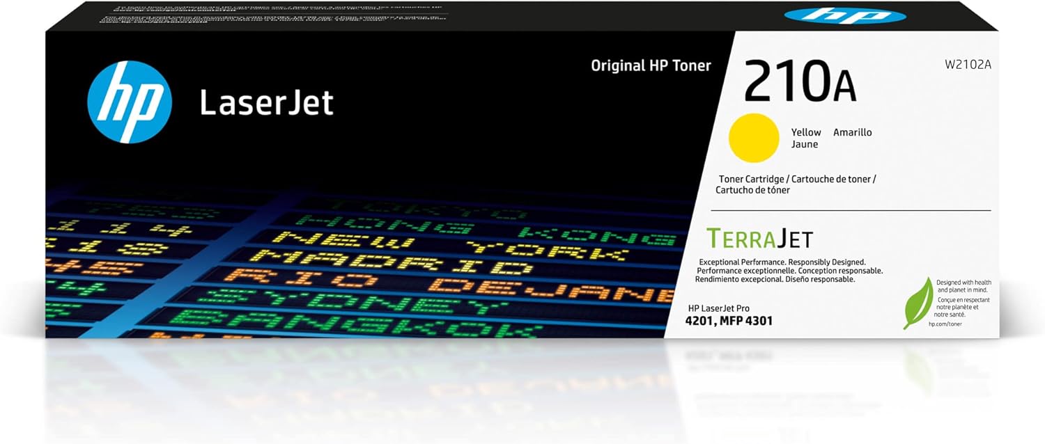 HP 210A Yellow Toner Cartridge | Works Color Laserjet Pro 4201, Color Laserjet Pro MFP 4301 Series | W2102A