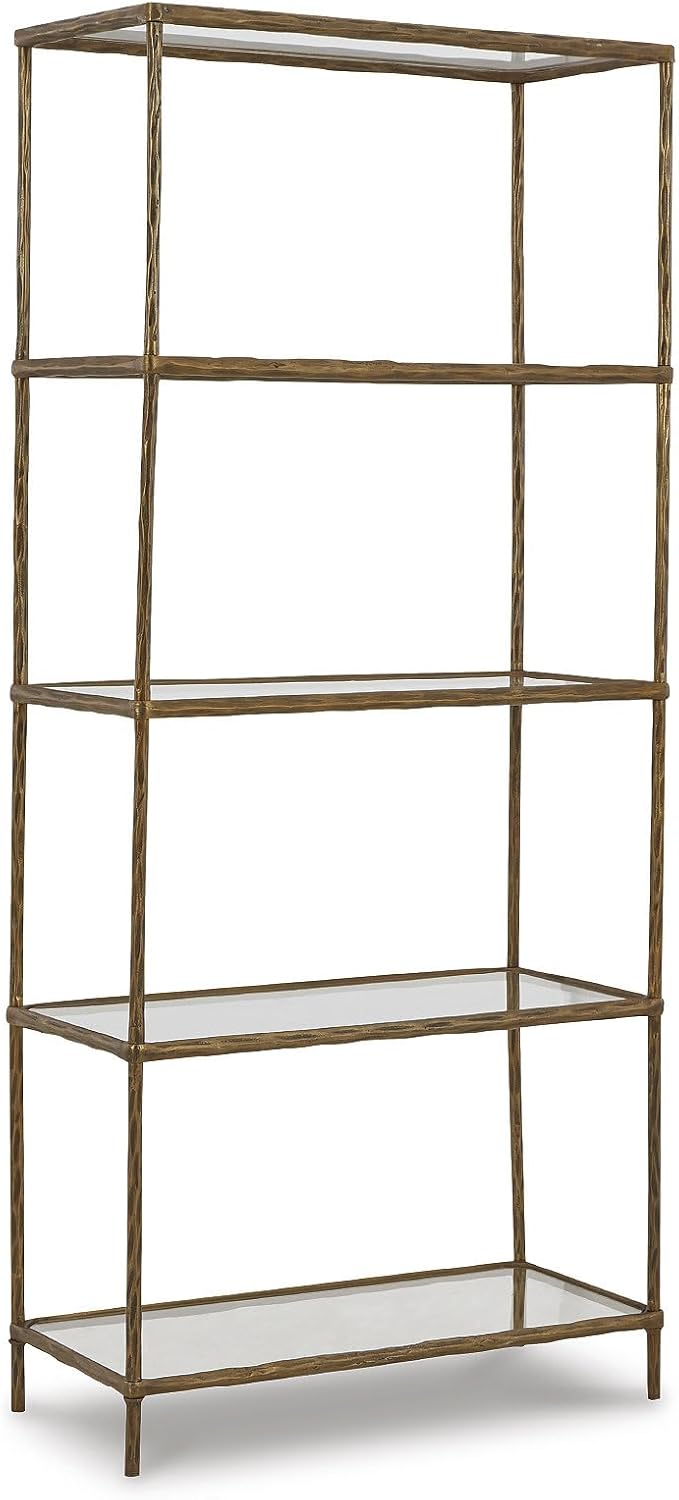 Signature Design by Ashley Ryandale Modern 5 Shelf Bookcase, Antique Brass Finish