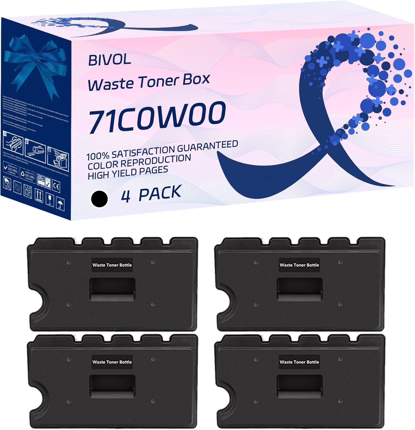 BIVOL 71C0W00 Waste Toner Box Compatible for Lexmark CX737adzse XC4342 XC4352 Printers, with Chip, High Yield 170000 Pages, Vivid Colors (4 Pack Black)