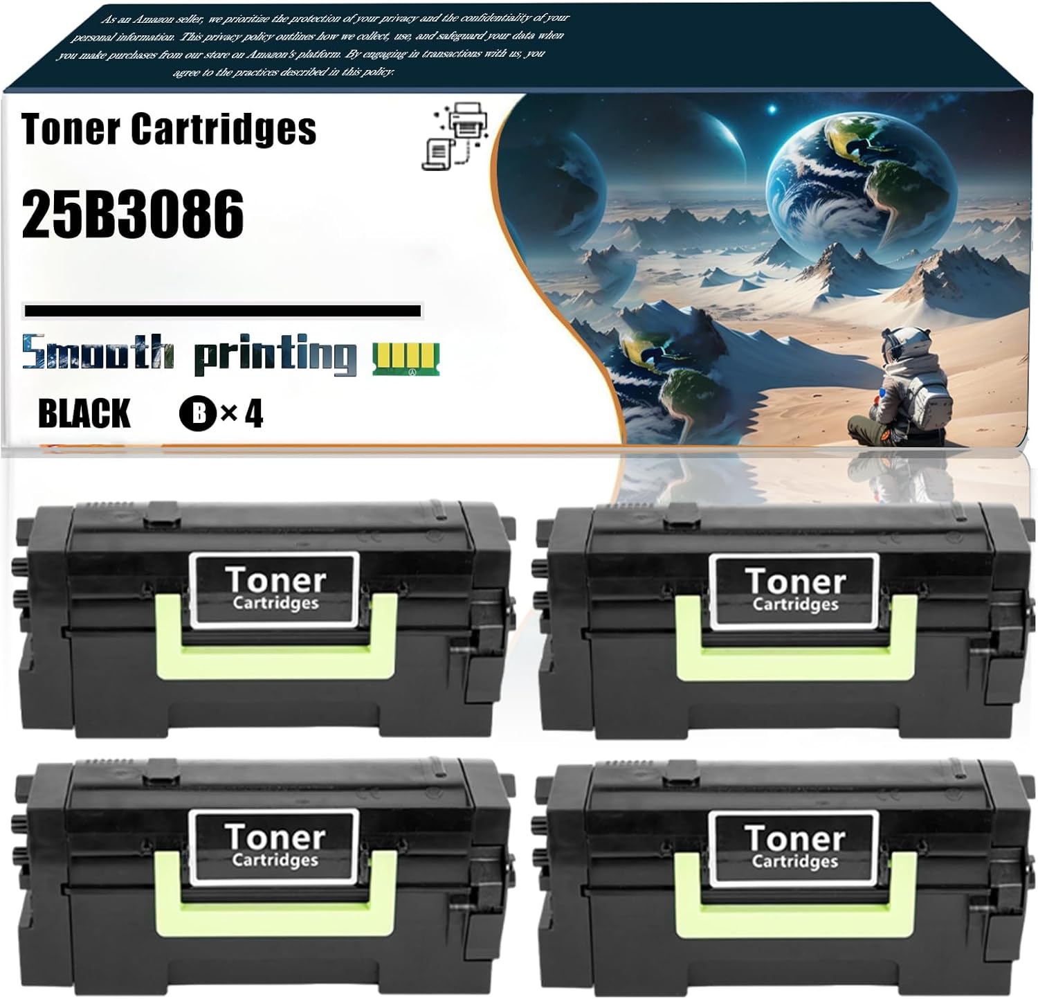Replacement Parts Toner Cartridges 25B3086 Compatible with Lexmark XM7355 Printers, Contains Chip and Clear Printing (4 Pack Black)