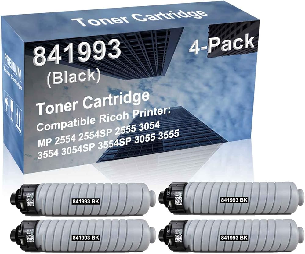 4-Pack Compatible High Yield MP 3554SP 3055 3555 Laser Printer Toner Cartridge Replacement for Ricoh 841993 Printer Cartridge (Black)