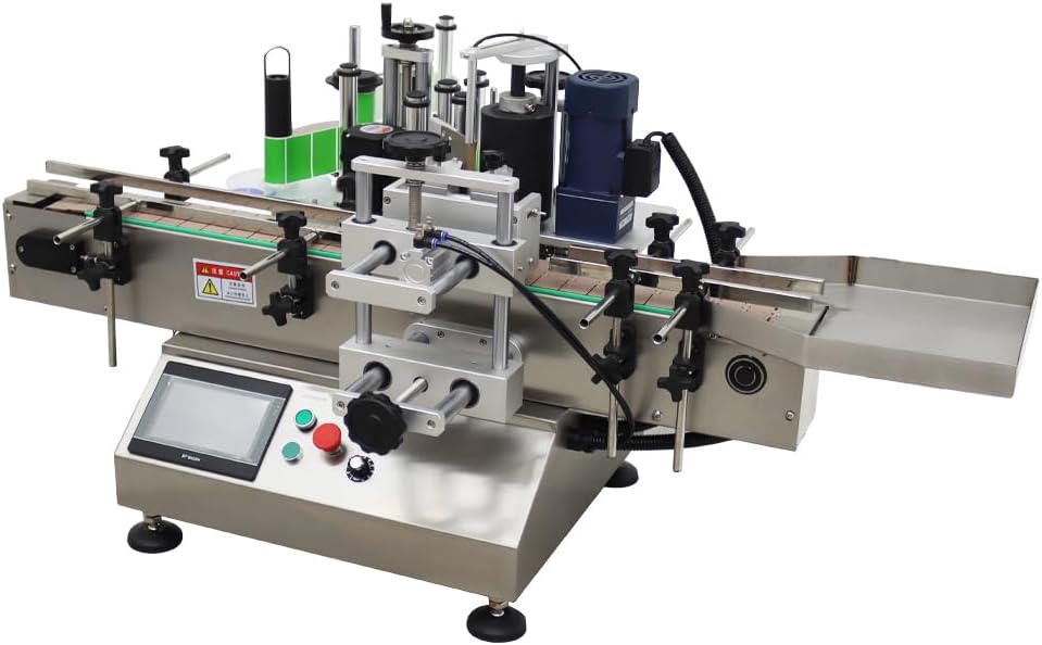 Banfluxion 110V LT-150 Automatic Desktop Conveyor Round Bottle High Speed Labeling Machine Label Maker with Receiving Tray for Cosmetics, Food, Beverage