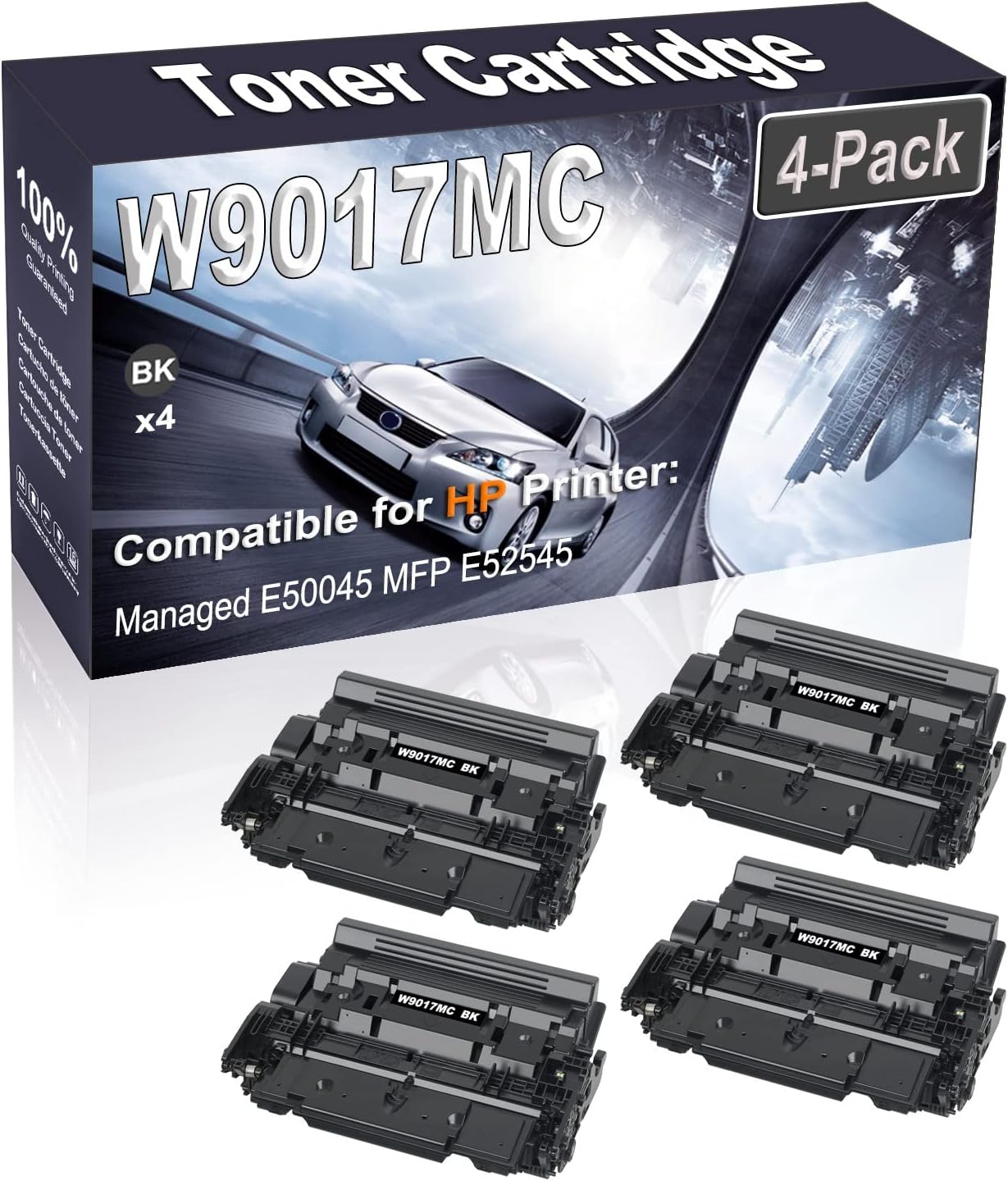 4-Pack (Black) Compatible Managed E50045 MFP E52545 Laser Printer Cartridge (High Capacity) Replacement for HP W9017 W9017MC Printer Cartridge