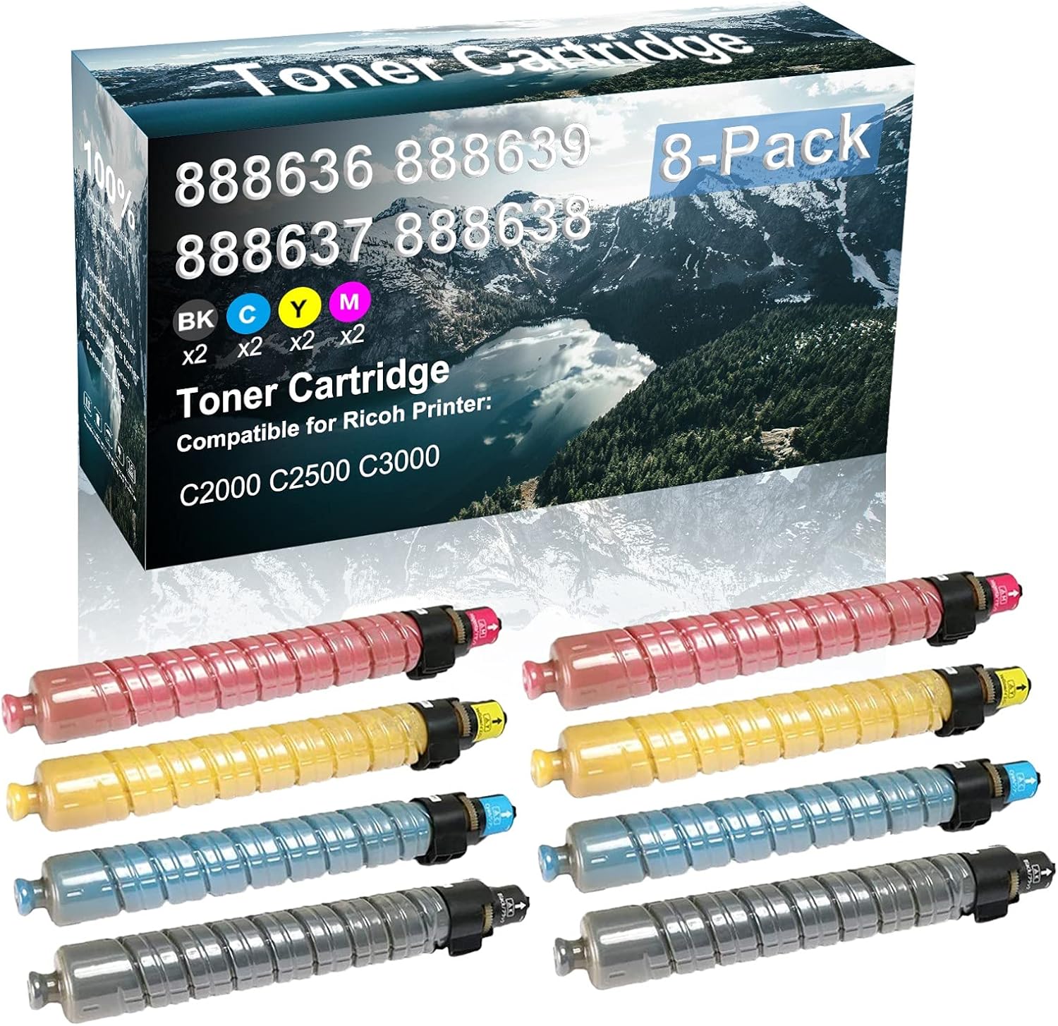 Credibility Store 8 Pack (BK+C+Y+M) Compatible (High Yield) Aficio C2000 C2500 C3000 Printer Toner Cartridge Replacement for Ricoh 888636 888639 888637 888638 Toner Cartridge
