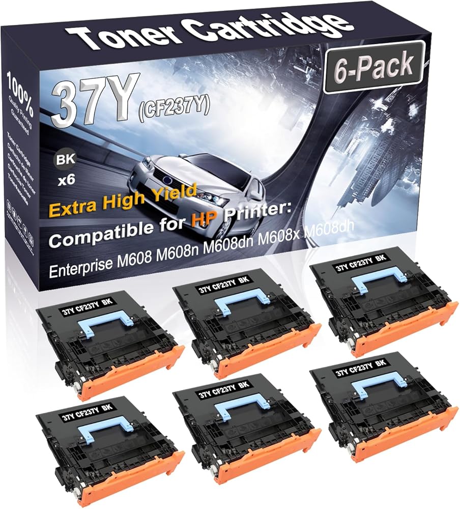 Kolasels 6-Pack (Black) Compatible Enterprise M608 M608n M608dn M608x M608dh M609 M609x Laser Printer Cartridge (High Capacity) Replacement for 37Y CF237Y Printer Cartridge