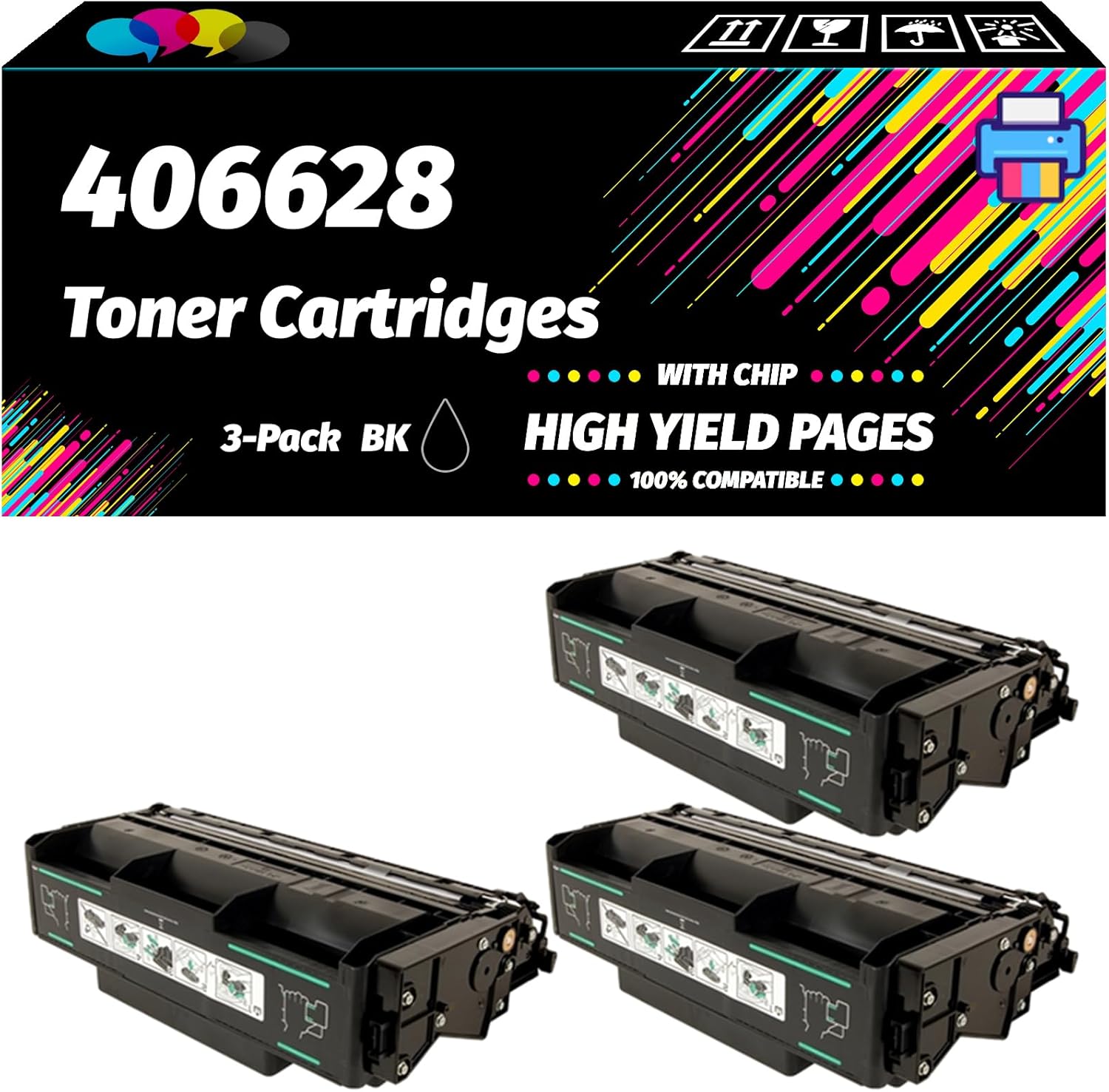 Tonzxce Compatible with Ricoh 406628 Toner Cartridges Work for Ricoh Aficio SP 6330N Printer, High Yield 21000 Pages, Professional Printing with Chip (3 Pack Black)