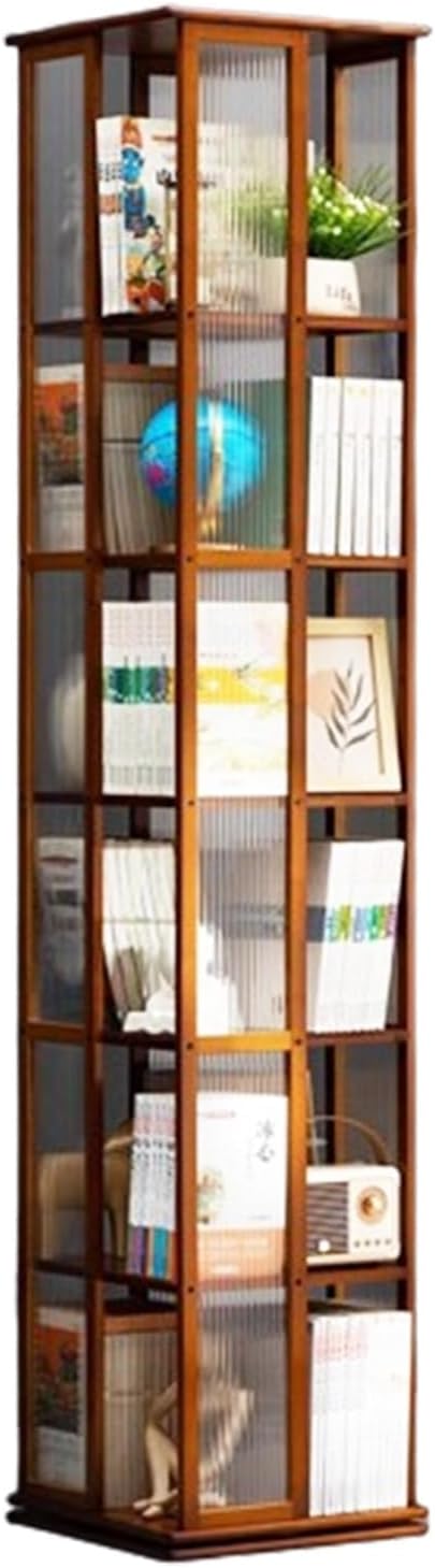 WLYMQFC Rotating Bookshelf, Small Corner Bookshelf for Small Space, 360 Display 5/6 Tier Floor Standing Bookcase Storage Rack, Book Shelf Organizer for Bedroom, Living Room, Study Room,C,6 Tier 14.5x1