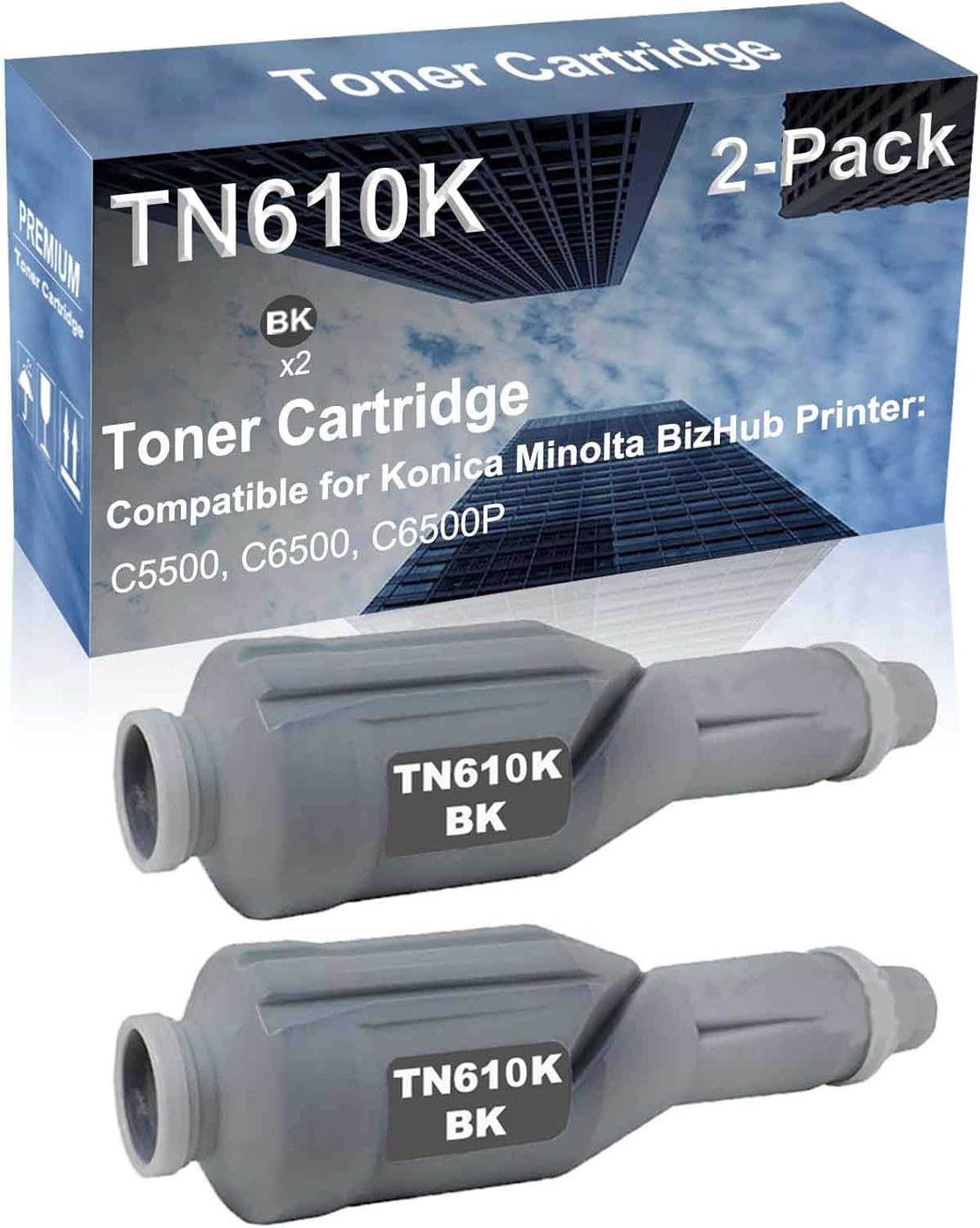 2-Pack (Black) Compatible High Yield TN610 (TN610K) Laser Printer Toner Cartridge Used for Konica Minolta BizHub C5500, C6500, C6500P Printer