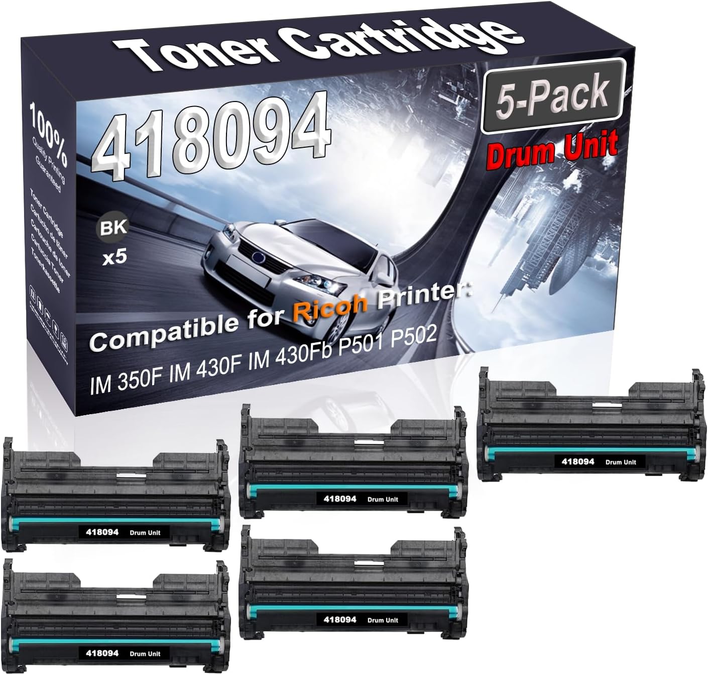 Kolasels 5-Pack Compatible 418094 Laser Drum Unit Used for Ricoh IM 350F IM 430F IM 430Fb P501 P502 Printer (Black, High Yield)