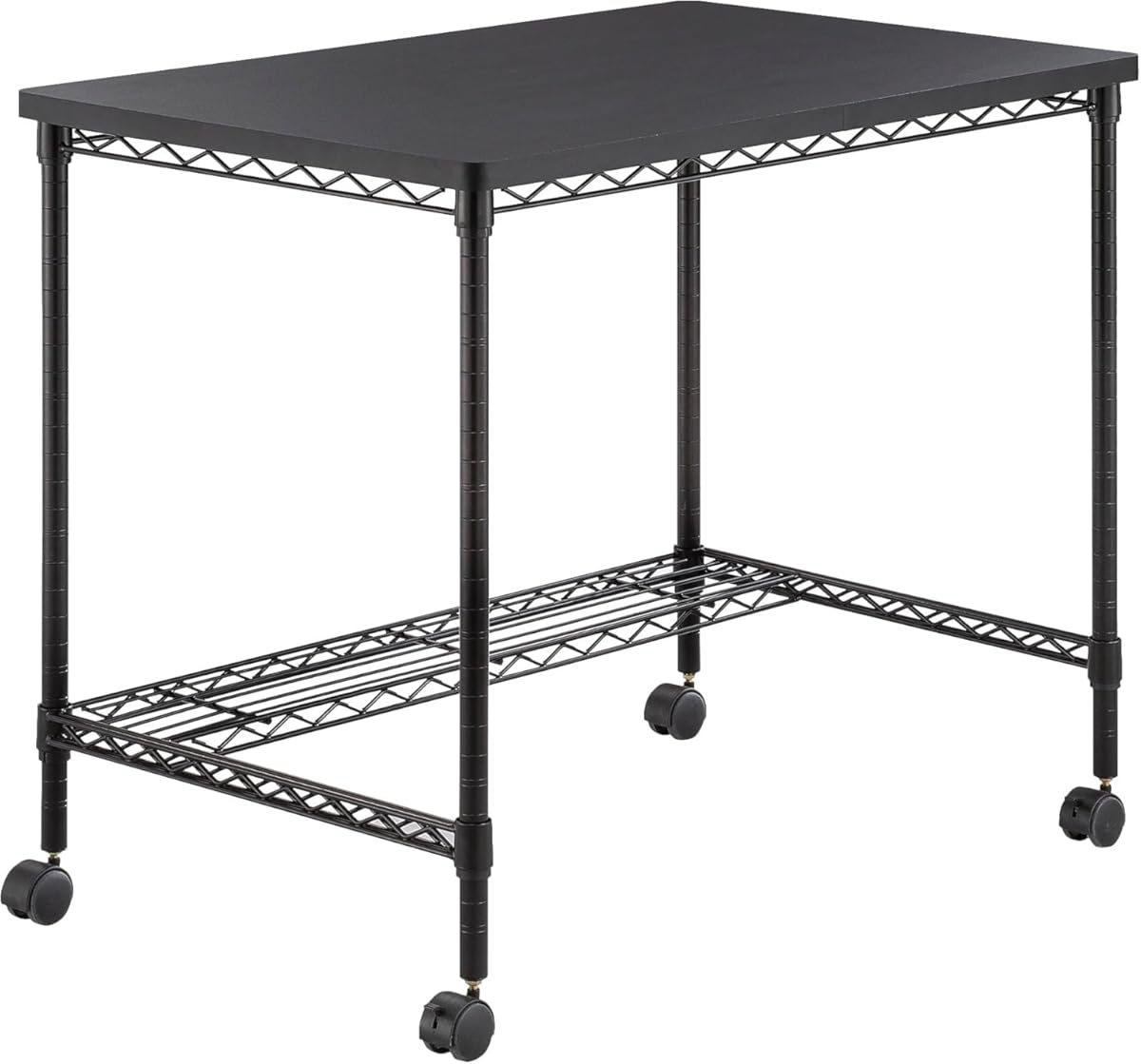 Safco 5203BL Mobile Home Office, Kitchen & Garage Wire Desk, Steel Frame, Multi-Use Melamine Top, Wheeled or Stationary Base, Great for Apartments and Dorms, Black