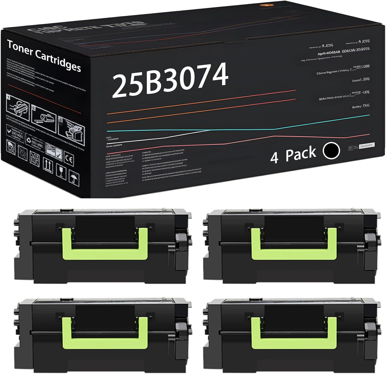 UVUMB 25B3074 Toner Cartridges Compatible for Lexmark M5255 M5265 M5270 XM5355 XM5365 XM5370 Printers, with Chip, High Yield 55000 Pages, High-Definition Printing (4 Pack Black)