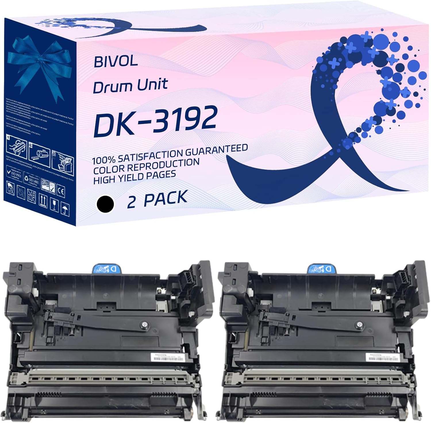 BIVOL DK-3192 Drum Unit Compatible for Kyocera ECOSYS M3860idnf P3050dn P3055dn Printers, with Chip, High Yield 600000 Pages, Vivid Colors (2-Pack Black)