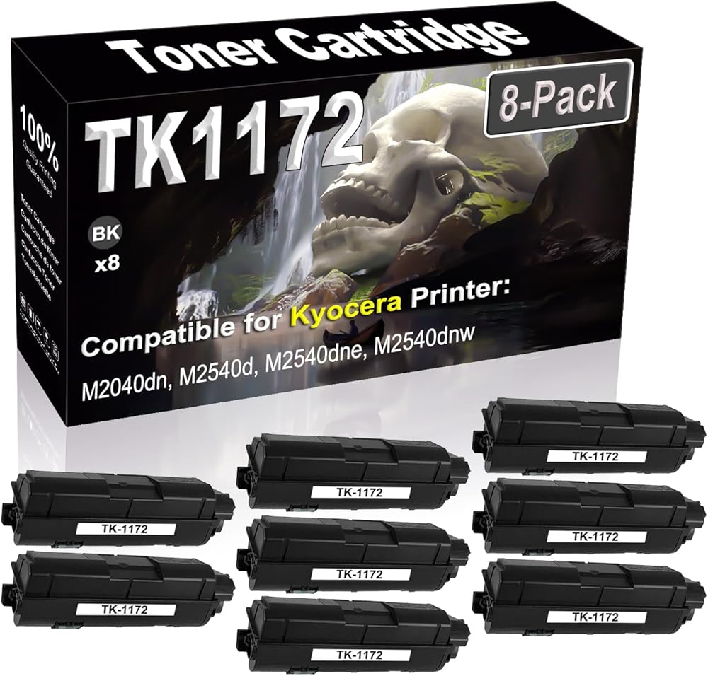SINIYA 8-Pack (Black) Compatible M2040dn M2540d M2540dne M2540dnw Laser Printer Cartridge (High Capacity) Replacement for Kyocera TK1172 TK-1172 1T02S50US0 Printer Cartridge