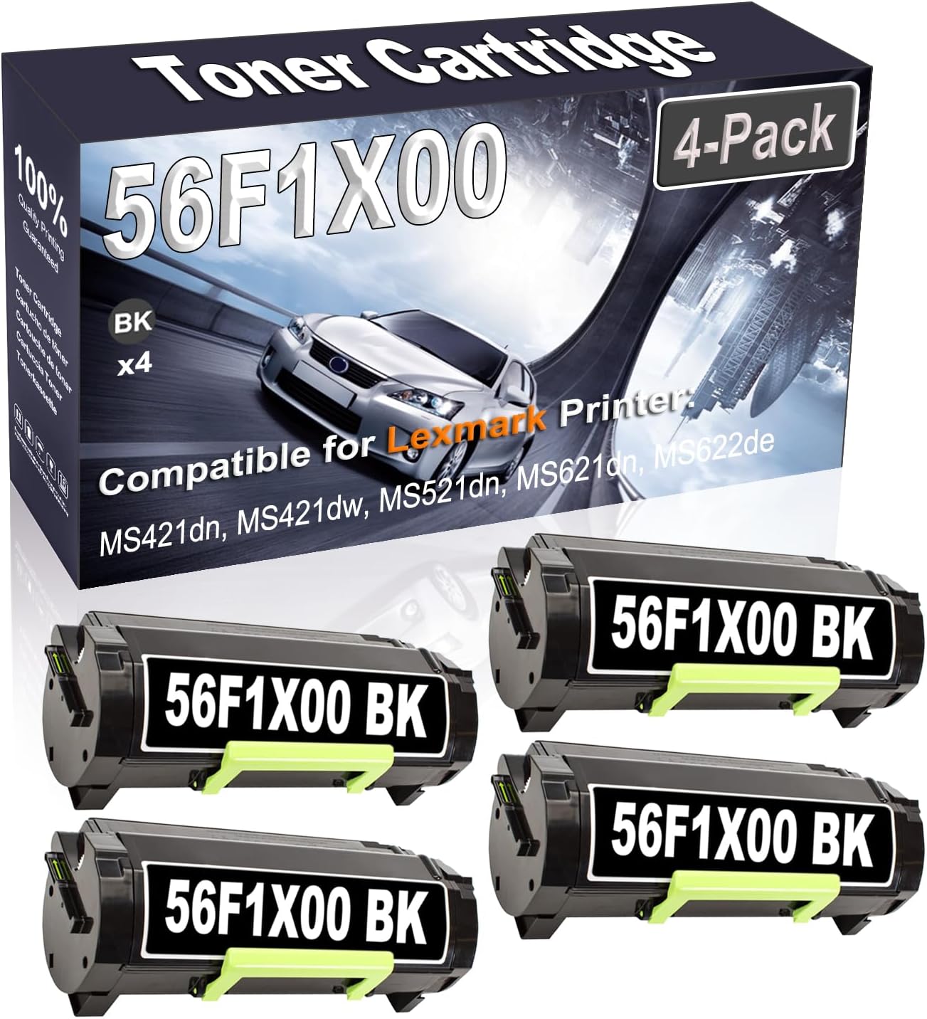Kolasels 4-Pack (Black) Compatible High Yield 56F1X00 Printer Cartridge use for MS421dn MS421dw MS521dn MS621dn MS622de MX421ade Printer