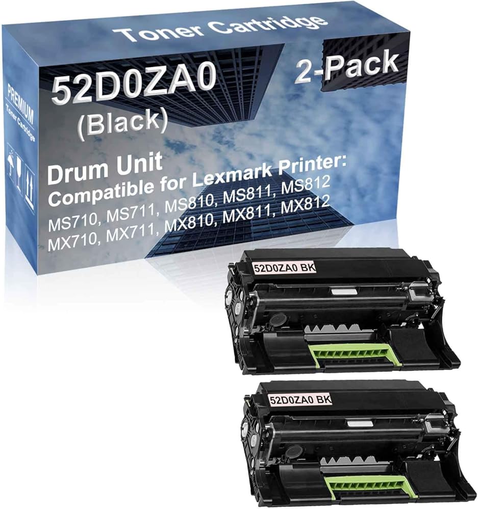 2-Pack Compatible 52D0ZA0 Drum Kit use for Lexmark MS710, MS711, MS810, MS811 Printer (Black)