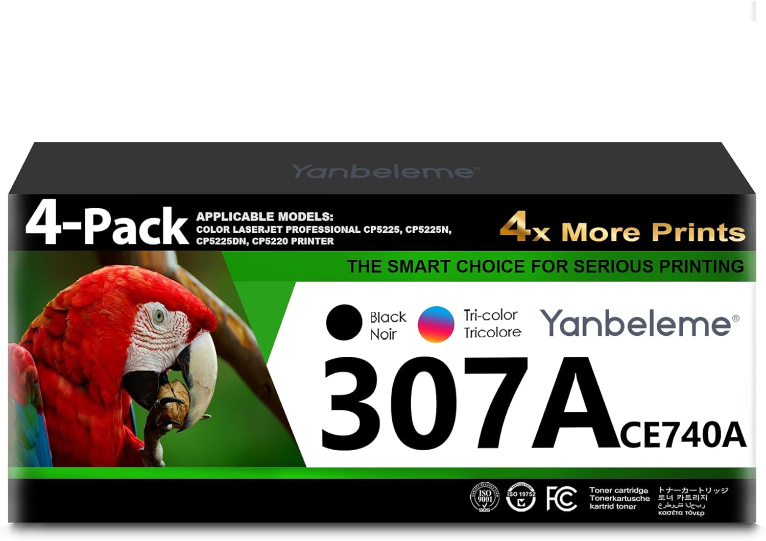 Yanbeleme 307A Toner Cartridge 4-Pack : cp5225 Toner Replacement for 307A Black Cyan Magenta Yellow Works with Color Professional CP5225 CP5225dn CP5225n Printer Toner (CE740A CE741A CE742A CE743A)
