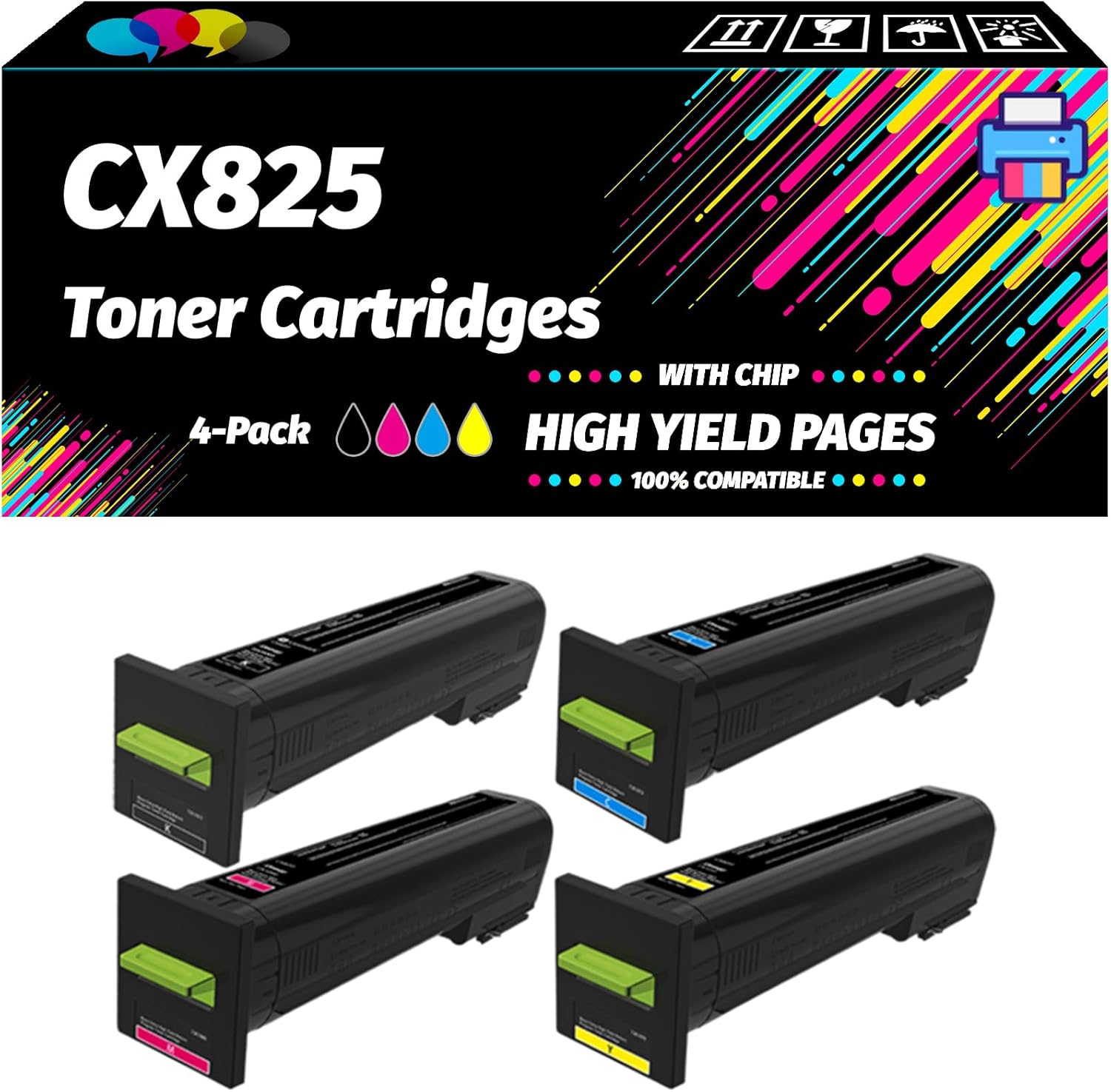 Compatible with Lexmark CX825 Toner Cartridges Work for Lexmark CX825de CX825dte CX825dtfe CX860de CX860dte Printers (4-Pack BK/C/M/Y)