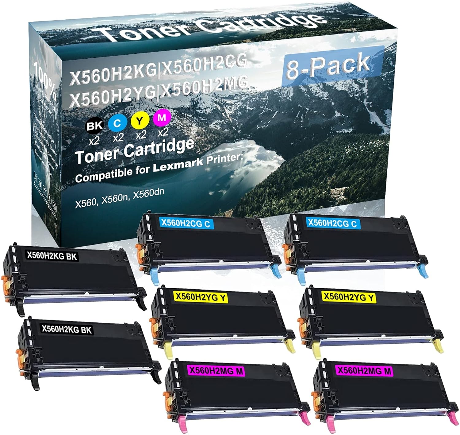 Credibility Store 8-Pack (2BK+2C+2Y+2M) Compatible High Yield X560H2KG+ X560H2CG+ X560H2YG+ X560H2MG Laser Printer Toner Cartridge Used for X560 X560n X560dn Printer