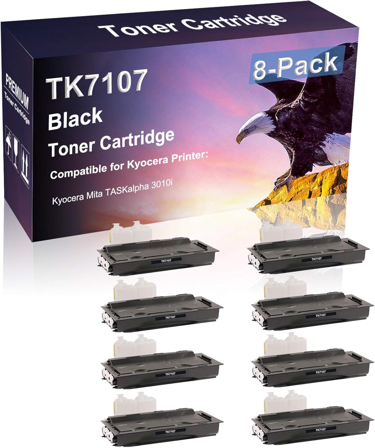 Credibility Store 8 Pack (Black) Compatible TK7107 Printer Toner Cartridge use for Kyocera Mita TASKalpha 3010i Printer (High Capacity)