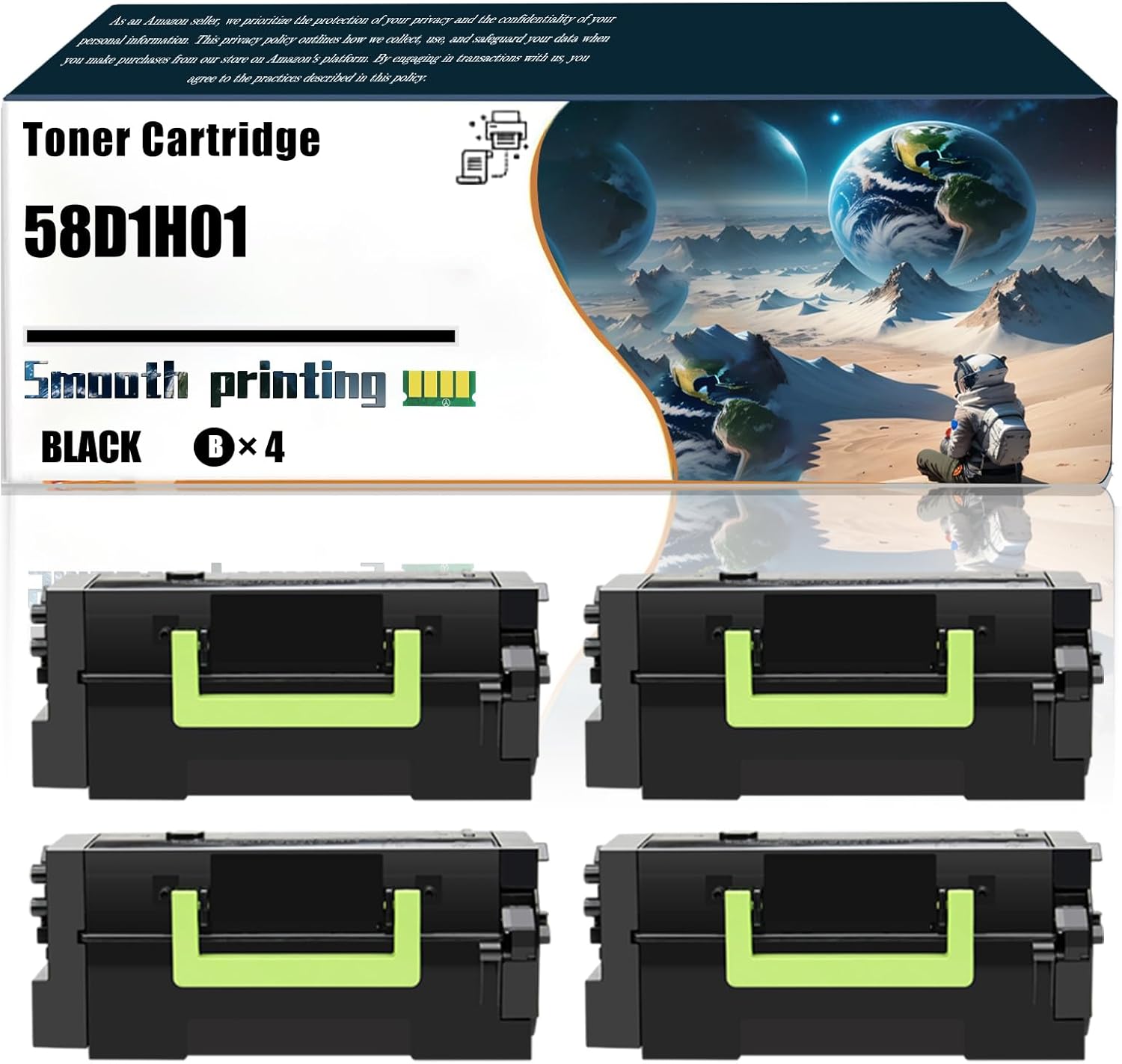 Replacement Parts Toner Cartridge 58D1H01 Compatible with Lexmark MS823dn MS823n MS825dn MS826de Printers, Contains Chip and Clear Printing (4 Pack Black)