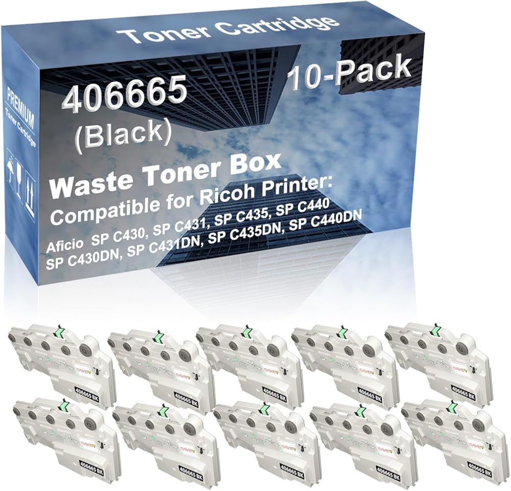 10-Pack Compatible High Capacity 406665 Printer Waste Toner Container Box use for Ricoh Aficio SP C440, SP C430DN (Black)