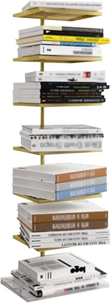 SYALEO Invisible Bookshelf Standing 5 Tier/7 Tier Metal Spine Book Tower Creative Corner Storage Rack W/Marble Pattern Board Base Bookcase for Home