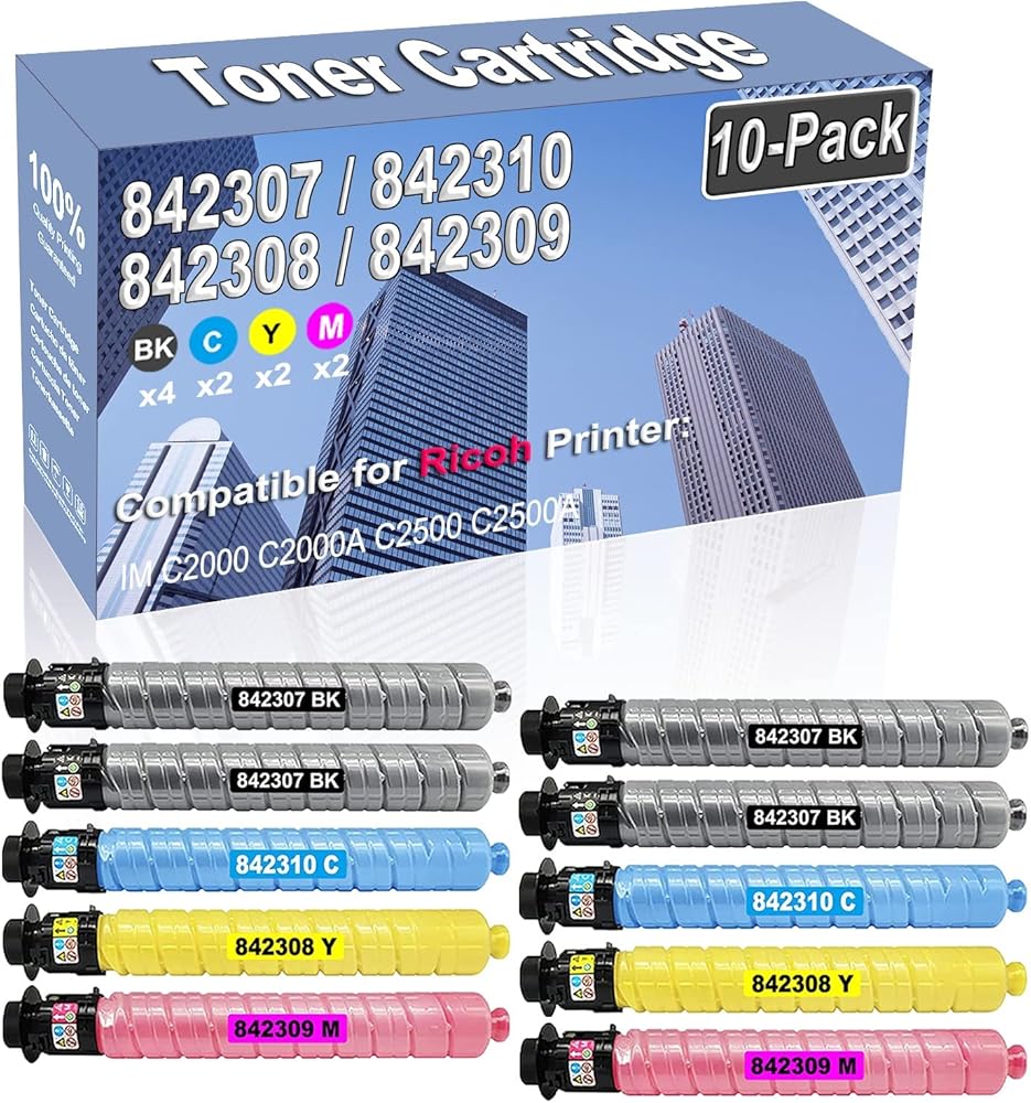 Credibility Store 10-Pack (4BK/2C/2Y/2M) Compatible High Capacity 842307 842310 842308 842309 Toner Cartridge Used for Ricoh IM C2000 C2000A C2500 C2500A Printer
