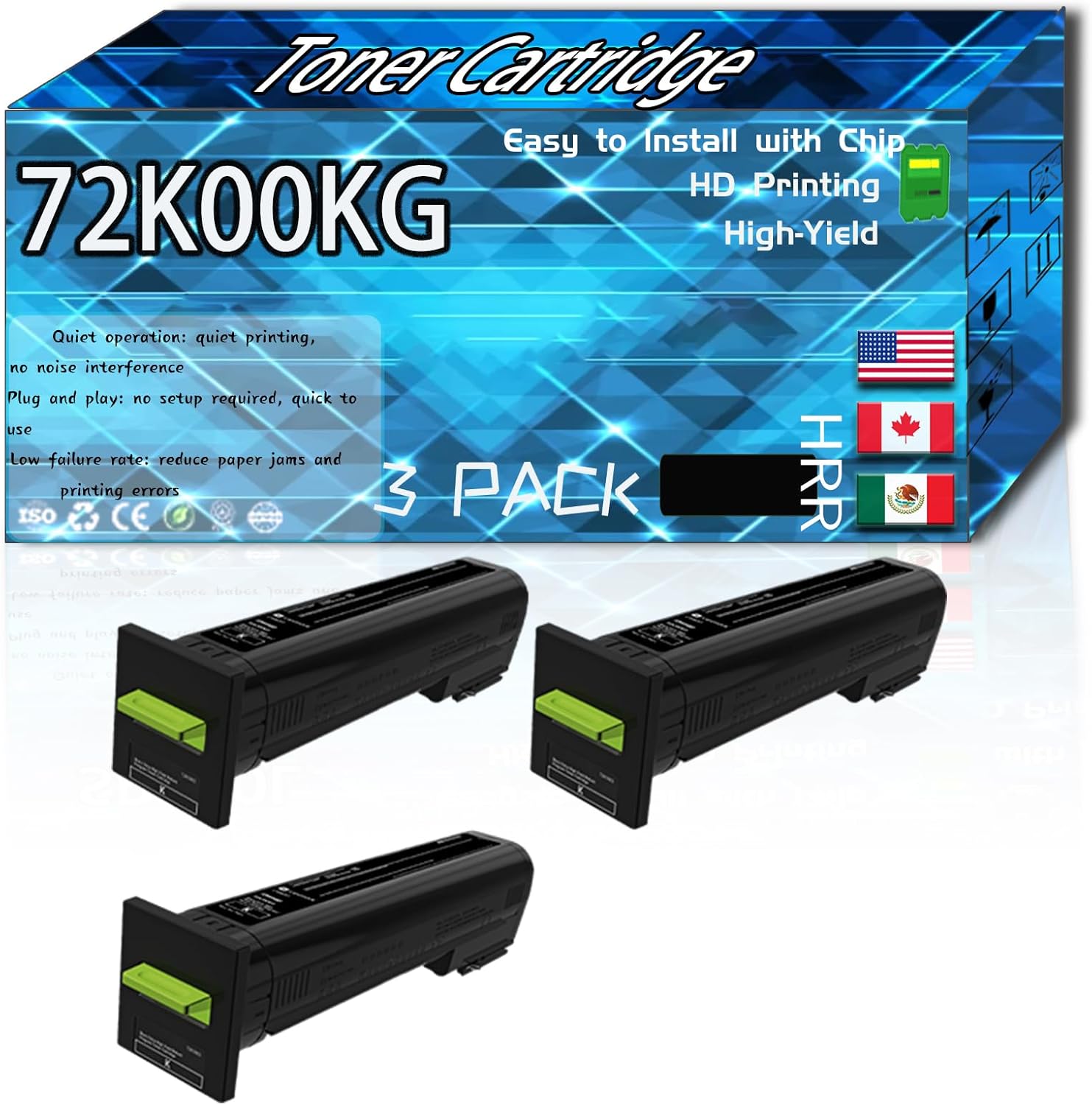 72K00KG Toner Cartridge Compatible for Lexmark CX820de CX820dtfe CX825de CX825dte CX825dtfe CX860de CX860dte CX860dtfe Printers, High Production Replacement (3 Pack Black)