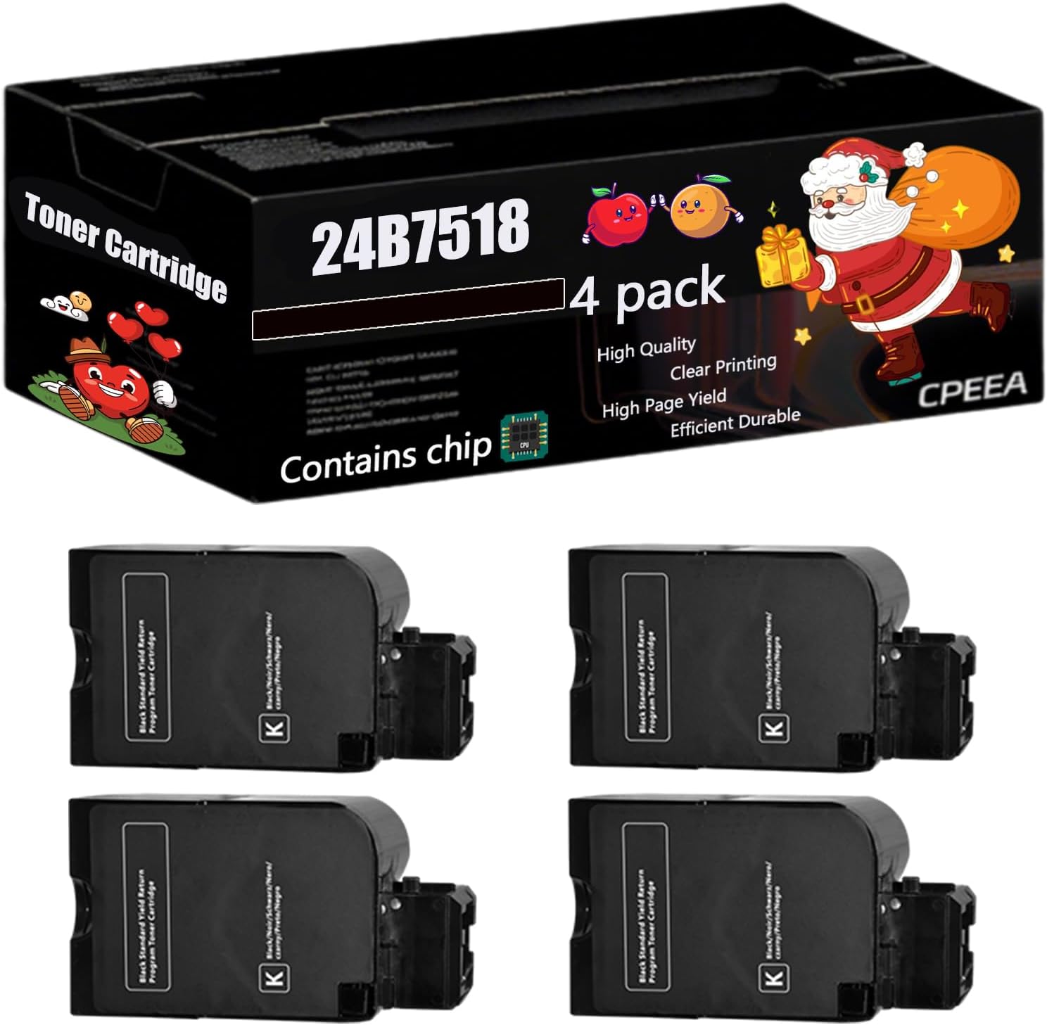 Compatible for Lexmark 24B7518 Toner Cartridge Work for Lexmark XC4342 XC4352 Printers, with Chip, High Yield 35000 Pages, Clear Printing (4 Pack Black)