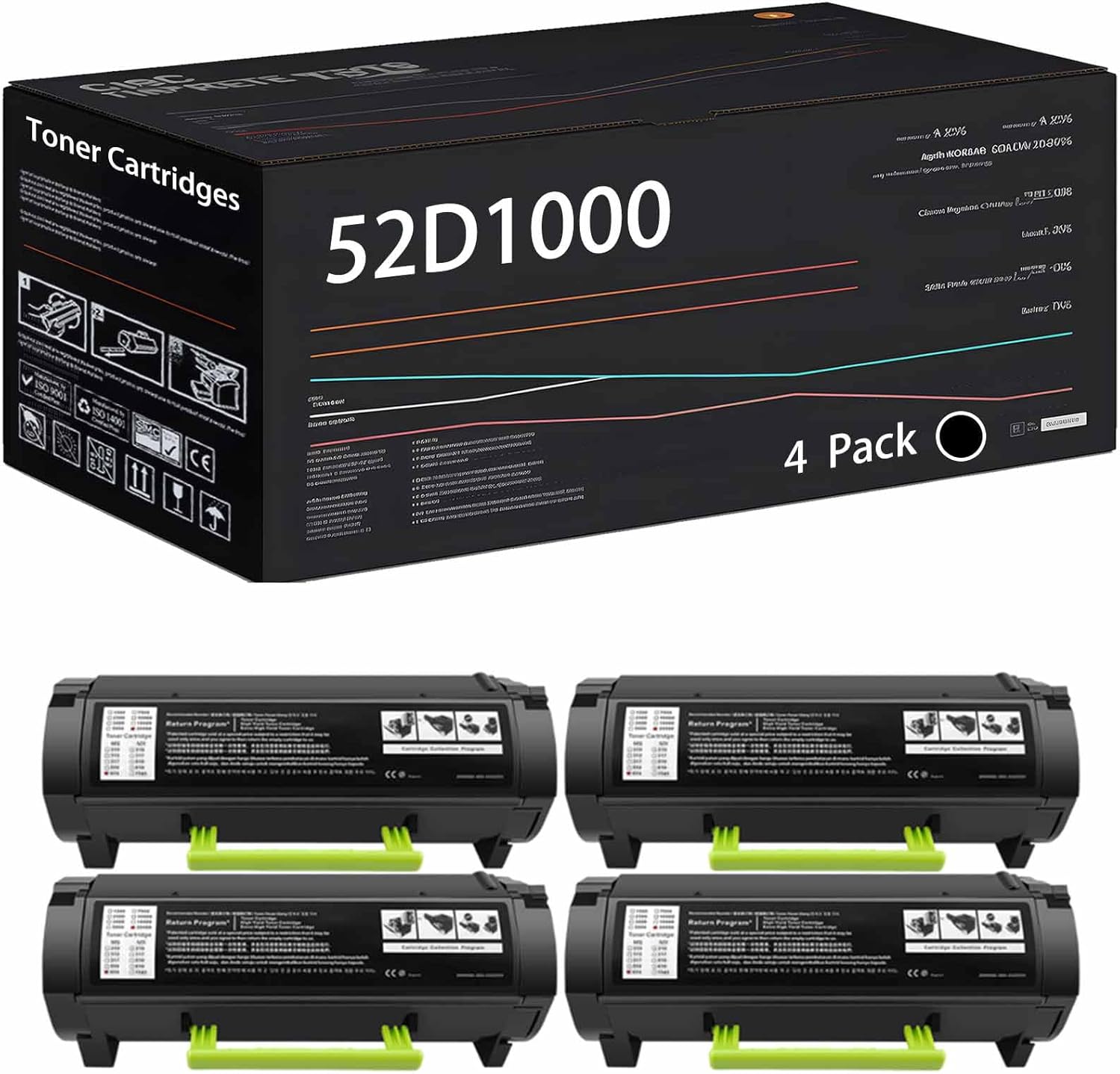 52D1000 Toner Cartridges Compatible with Lexmark MS811dn MS811dtn MS811n MS812de MS812dn MS812dtn Printers, High Yield 25000 Pages (4 Pack Black)