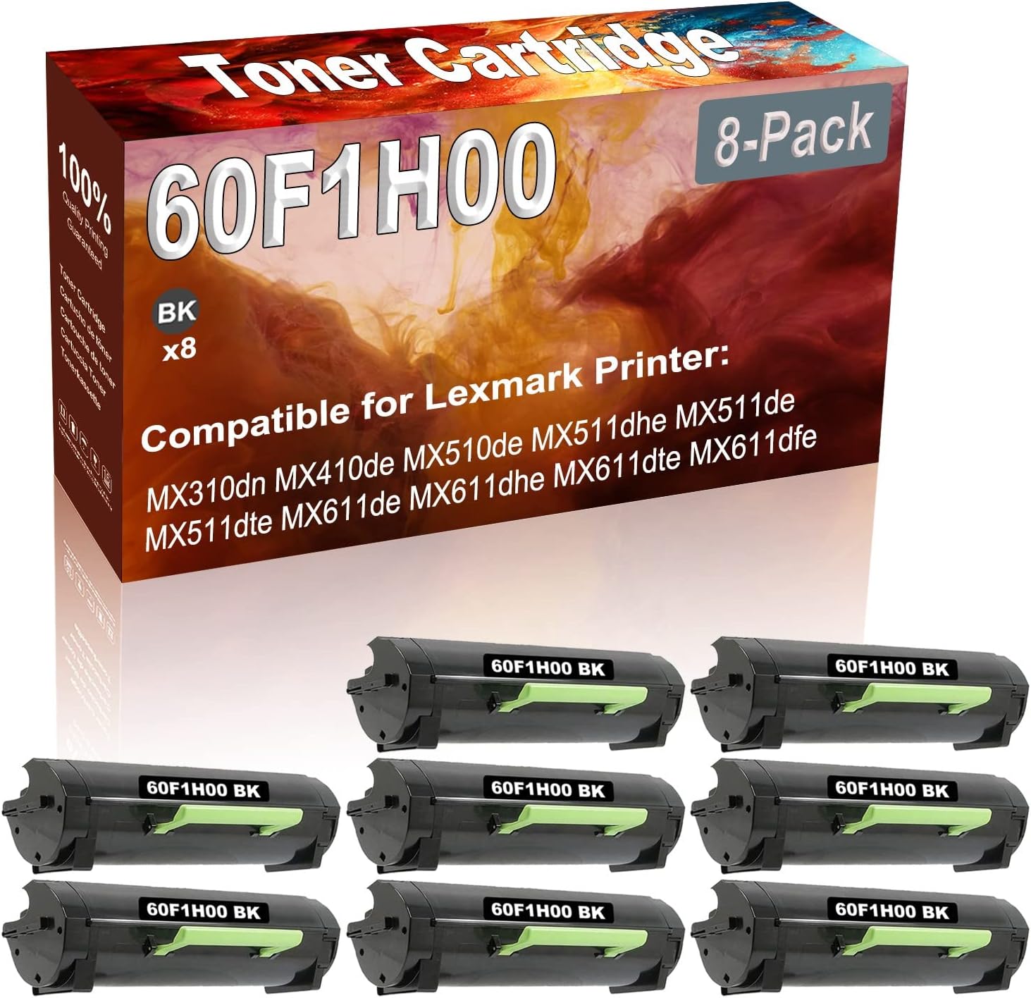 Credibility Store 8-Pack (Black) Compatible High Yield 601H 60F1H00 Printer Cartridge use for MX310dn MX410de MX510de MX511dhe MX511de MX511dte MX611de MX611dhe Printer