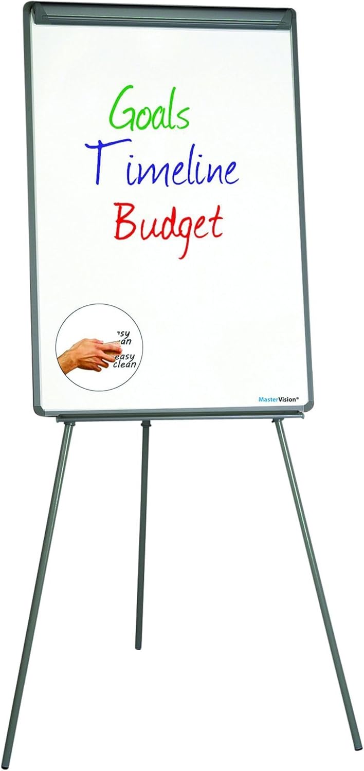 MasterVision Height Adjustable Tripod Dry Erase White Board Presentation Easel, Easel Pad Holder, Full Length Marker Tray, 42