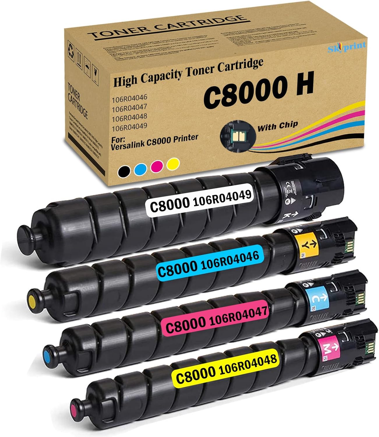 Versalink C8000 Toner High Capacity Toner Cartridge Black Cyan Magenta Yellow Replacement for Xerox Versalink C8000 C8000DT C8000DTN Printer 106R04046 106R04047 106R04048 106R04049