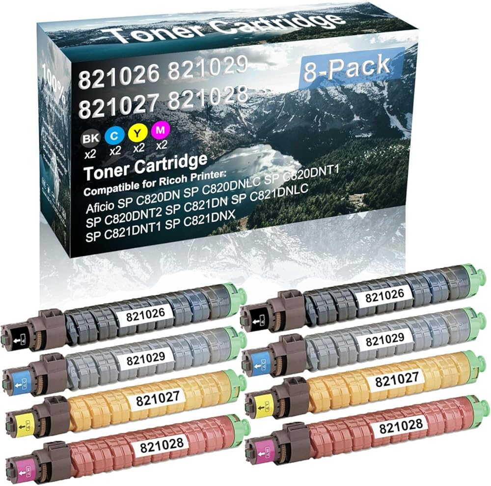 Credibility Store 8 Pack (BK+C+Y+M) Compatible 821026 821029 821027 821028 Laser Printer Cartridge High Yield Use for Ricoh Aficio SP C820DN SP C820DNLC SP C820DNT1 Printer