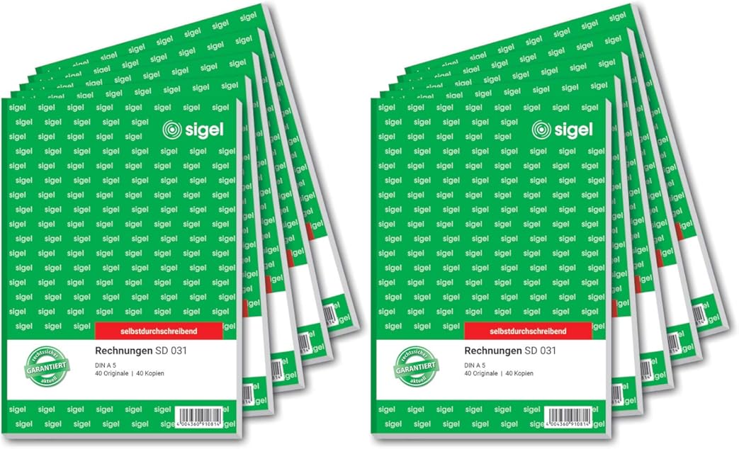 Sigel SD031 Invoices, A5, 2 x 40 Sheet, Non-copiable. 1 Copy, 10 Items Pack of 10