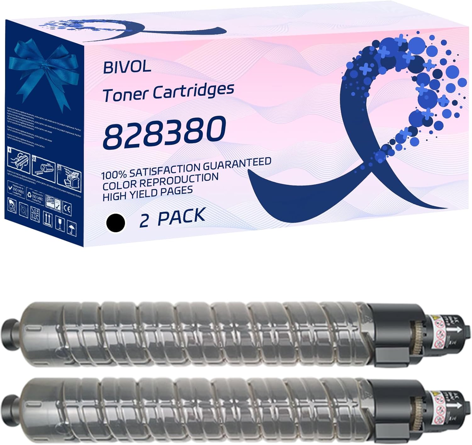 BIVOL 828380 828383 828382 828381 Toner Cartridges Compatible for Ricoh Pro C9110 Printers, with Chip, High Yield 68000 Pages, Vivid Colors (2 Pack Black)