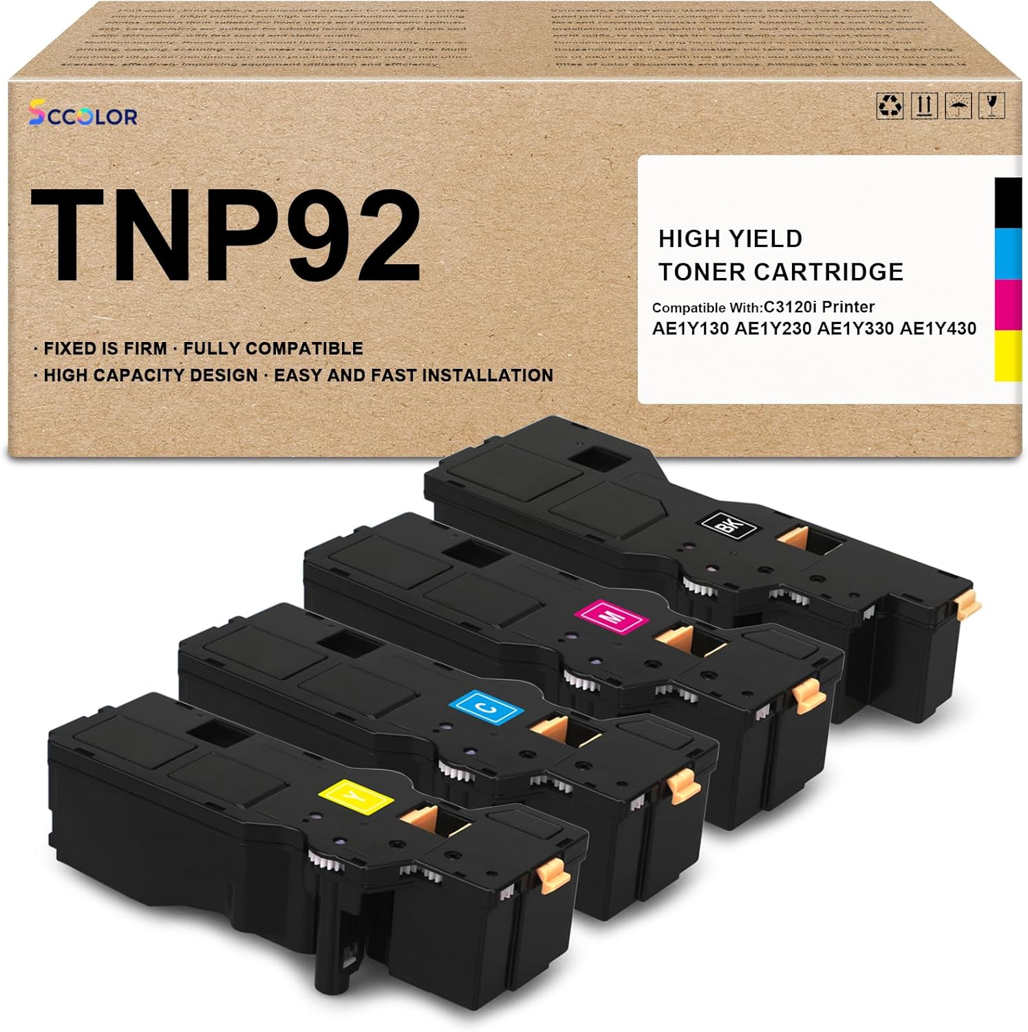 TNP-92 TNP92 Toner Cartridge Compatible for Konica Minolta TNP92K TNP92C TNP92M TNP92Y Toner Cartridge Replacement for Konica Minolta Bizhub C3120i Printer.AE1Y130 AE1Y230 AE1Y330 AE1Y430