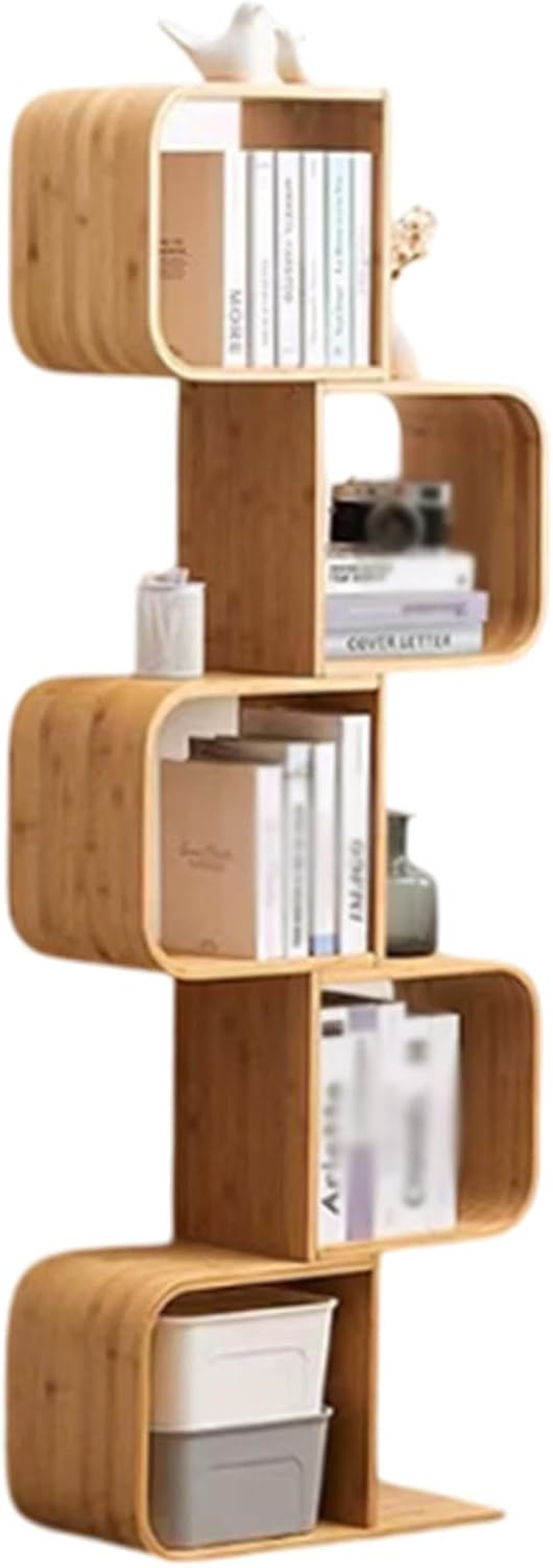 LoKori Geometric Bookshelf for CDs/Books, Modern Bookcase Floor Standing S Shaped Open Bookshelves,Multifunctional Storage Rack Display Shelf for Small Spaces, Living Room, Study,5Tier