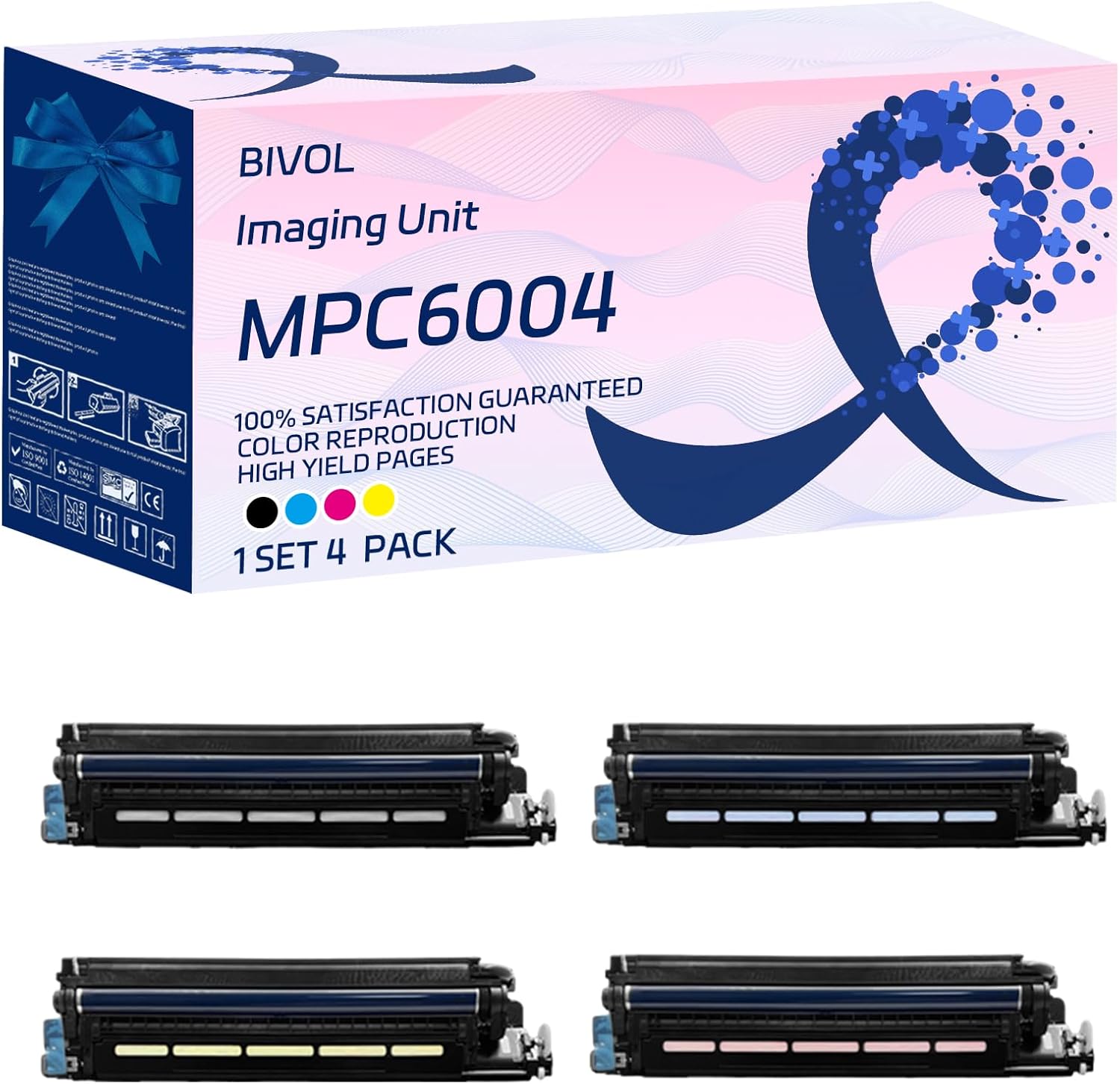 BIVOL MPC6004 Imaging Unit Compatible for Ricoh MP C4504 C4504ex C6004 C6004ex Printers, with Chip, High Yield 270000 Pages, Vivid Colors (4-Pack BK/C/M/Y)
