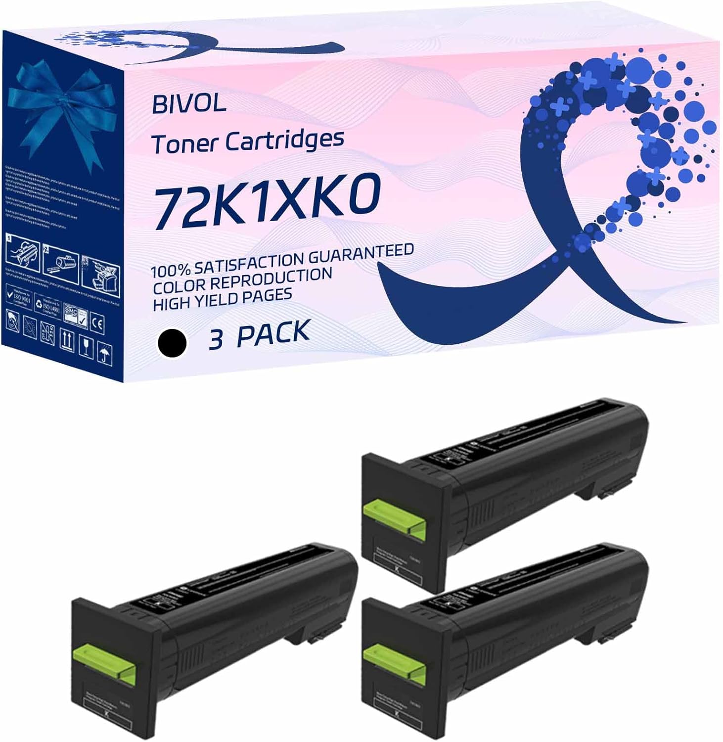 BIVOL 72K1XK0 82K0H20 82K0H30 82K0H40 Toner Cartridges Compatible for Lexmark CX825de CX825dte CX825dtfe CX860de CX860dte CX860dtfe Printers, High Yield 34000 Pages (3 Pack Black)