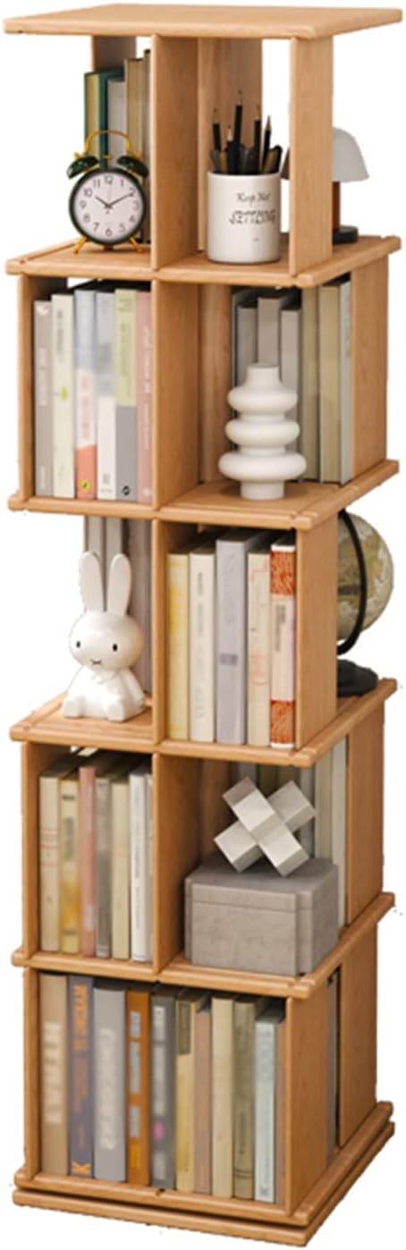 Wooden Bookcase Rotatable Bookshelf Living Room Shelf Children's Picture Book Shelf Office Magazine Shelf Rubber Wood (Color : Wood Color, Size : 40x40x153.4cm)