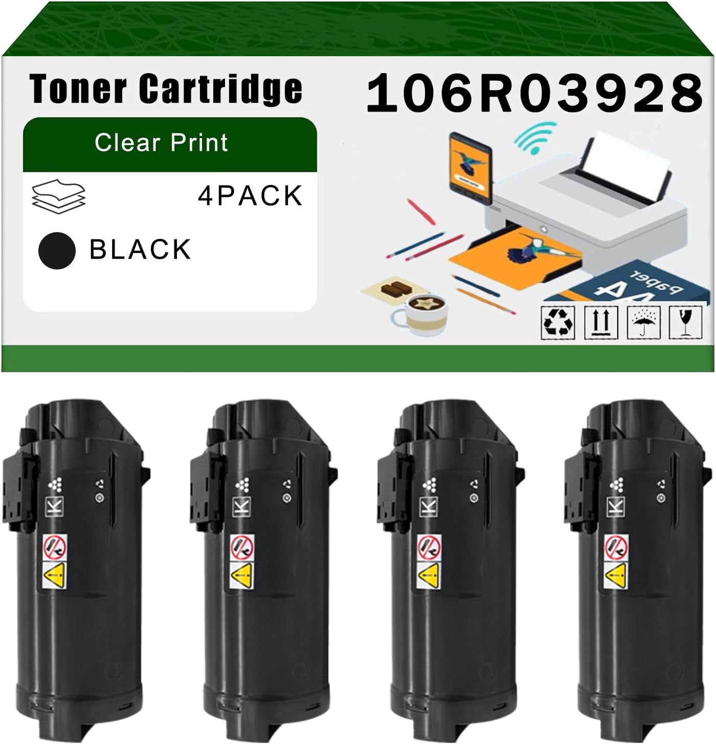 Compatible for Xerox 106R03928 106R03929 106R03930 Toner Cartridge VersaLInk C605X C605XF C605XP C605XTF C605XTP Printers, High Yield 26900 Pages Bright Clear Colors (4 Pack Black)