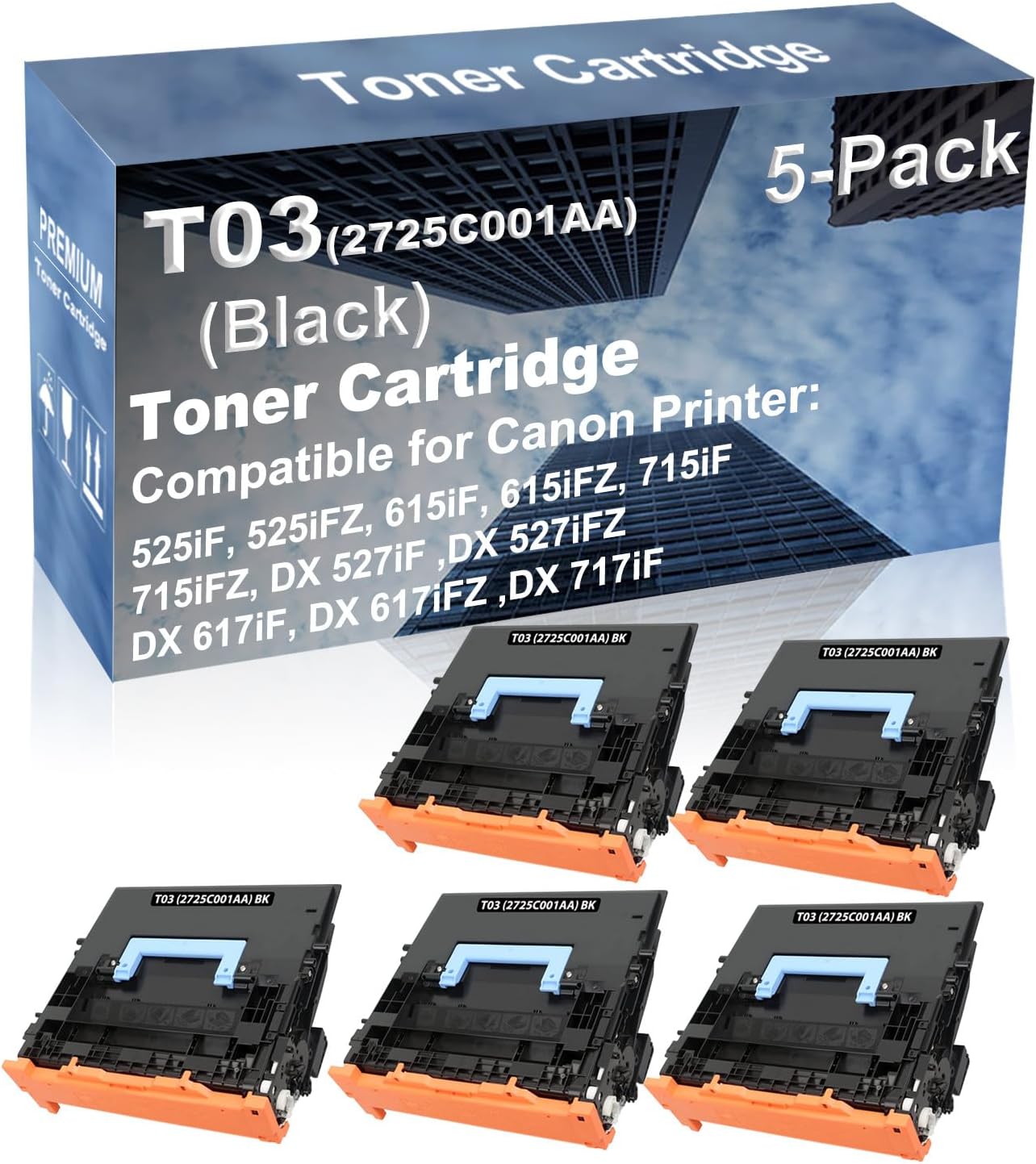 5-Pack Compatible High Capacity DX 617iF, DX 617iFZ,DX 717iF Printer Toner Cartridge Replacement for Canon T03 (2725C001AA) Printer Cartridge (Black)