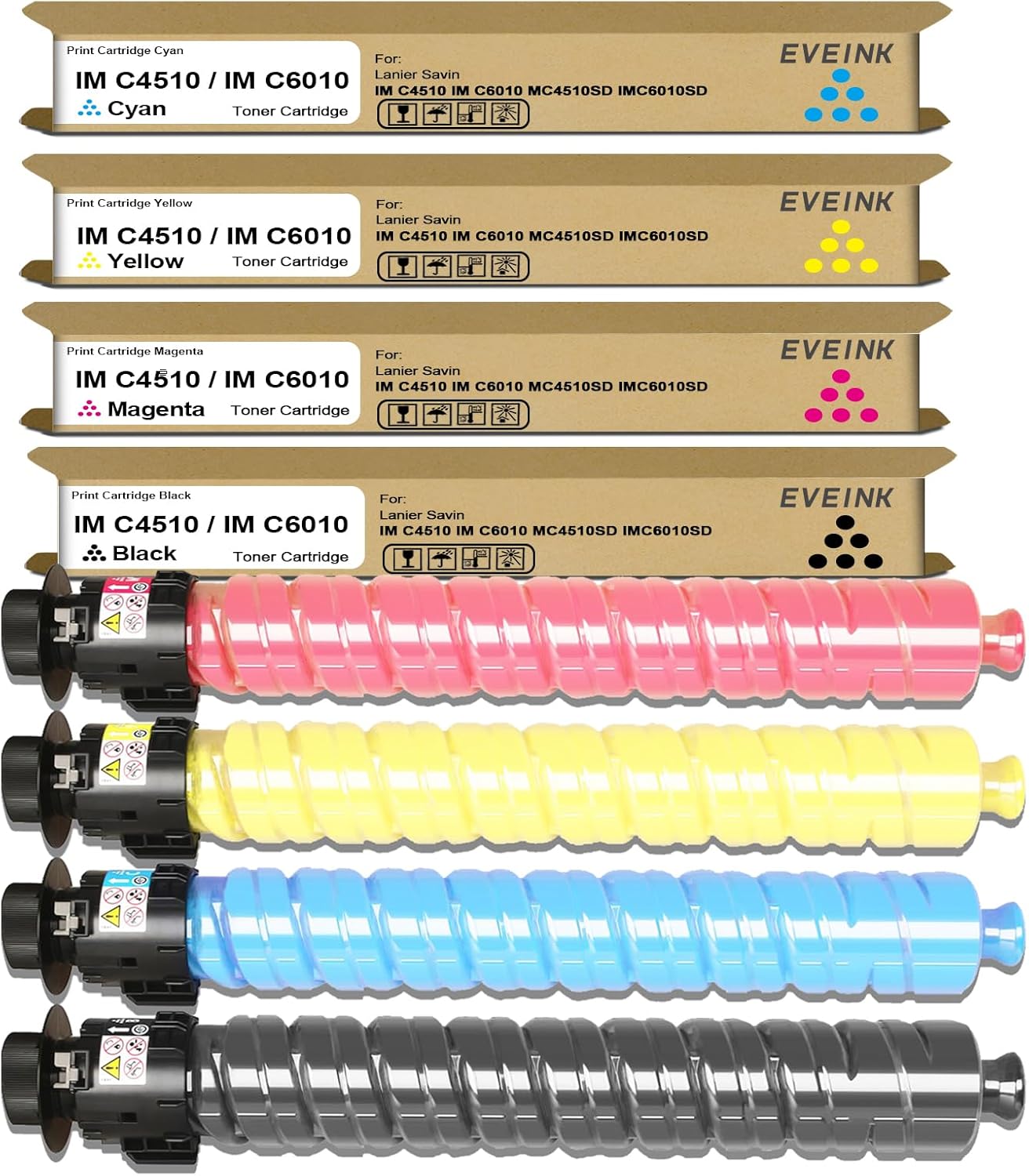 EVEINK IM C4510 IM C6010 Toner Cartridge Extra High Yield IMC4510 IMC6010 Toner Replacemnent for Ricoh Lanier Savin IM C4510 IM C6010 MC4510SD IMC6010SD Printers(842526 842527 842528 842529)