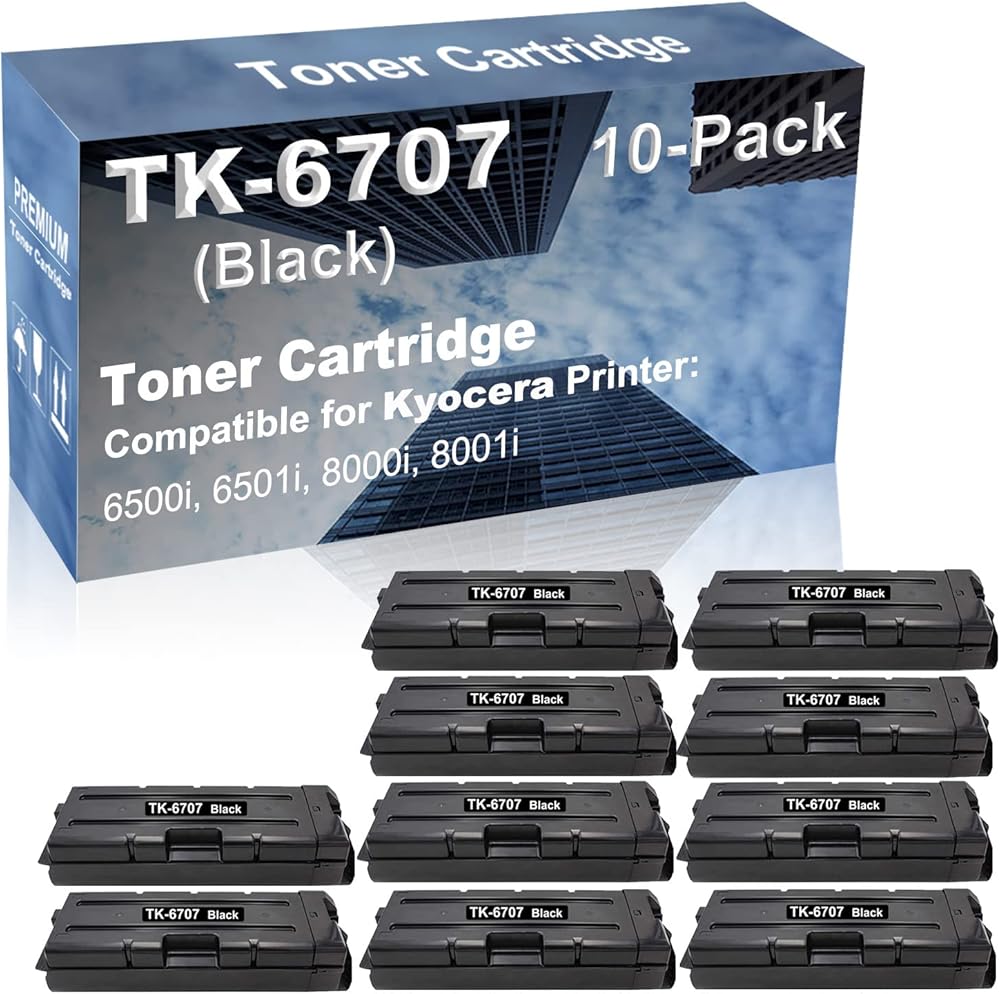 10-Pack Compatible High Capacity TK6707 TK-6707 Printer Cartridge use for Kyocera 6500i, 6501i, 8000i, 8001i Printer (Black)